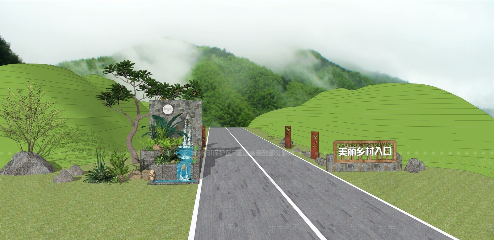 现代美丽乡村入口SU模型下载【ID:1131743468】