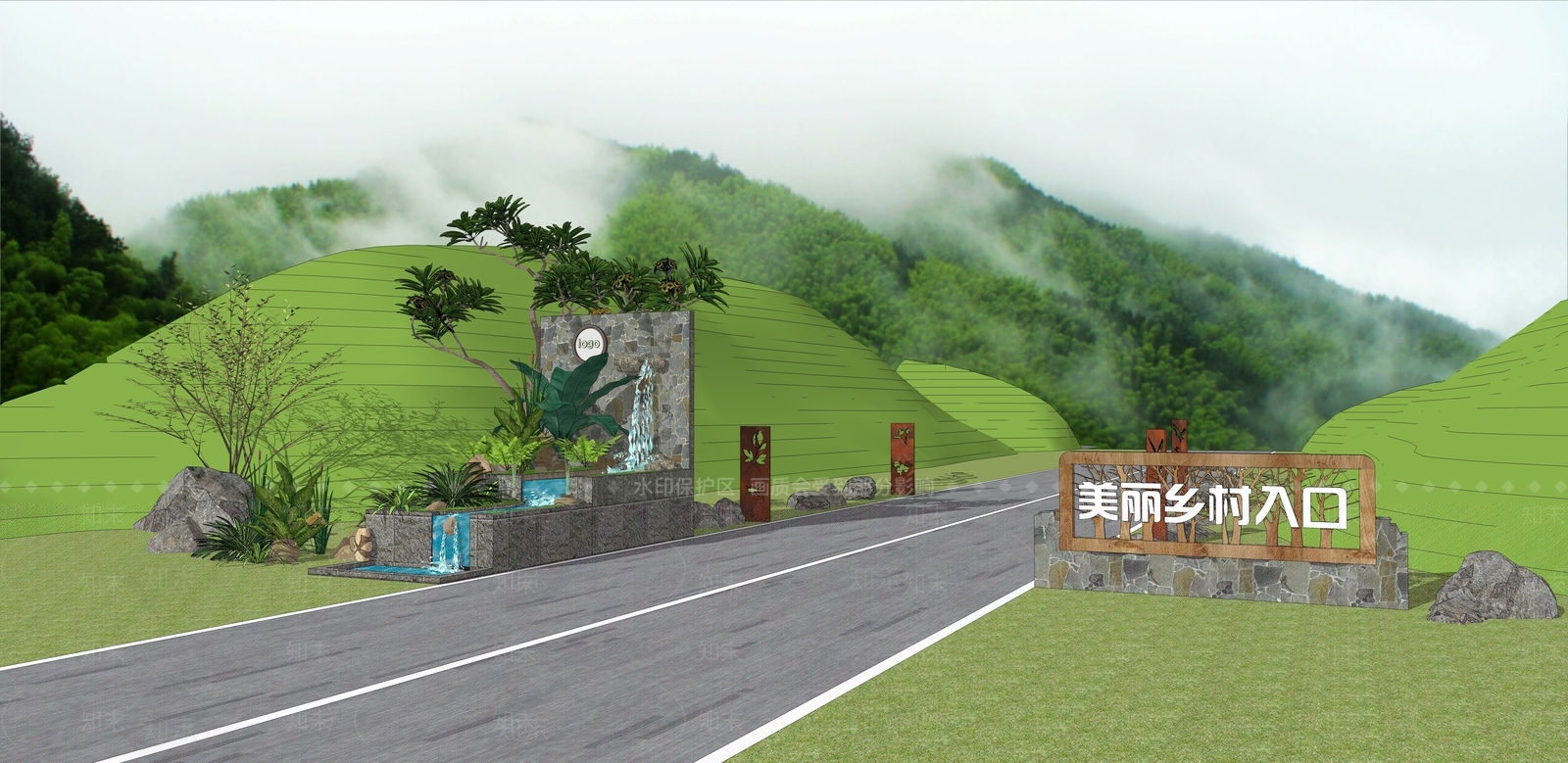 现代美丽乡村入口SU模型下载【ID:1131743468】
