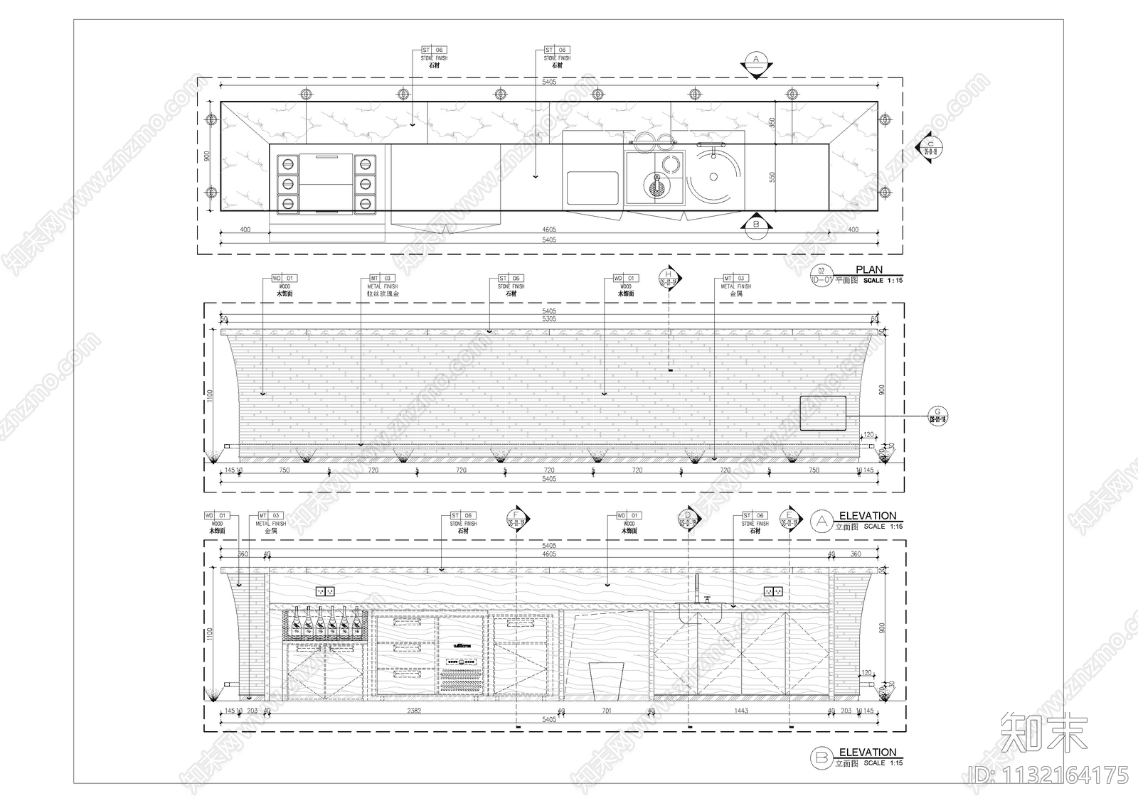 吧台剖面大样施工图下载【ID:1132164175】