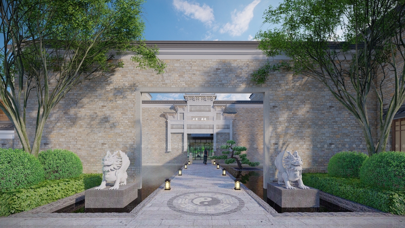 中式示范区景观SU模型下载【ID:1131773274】