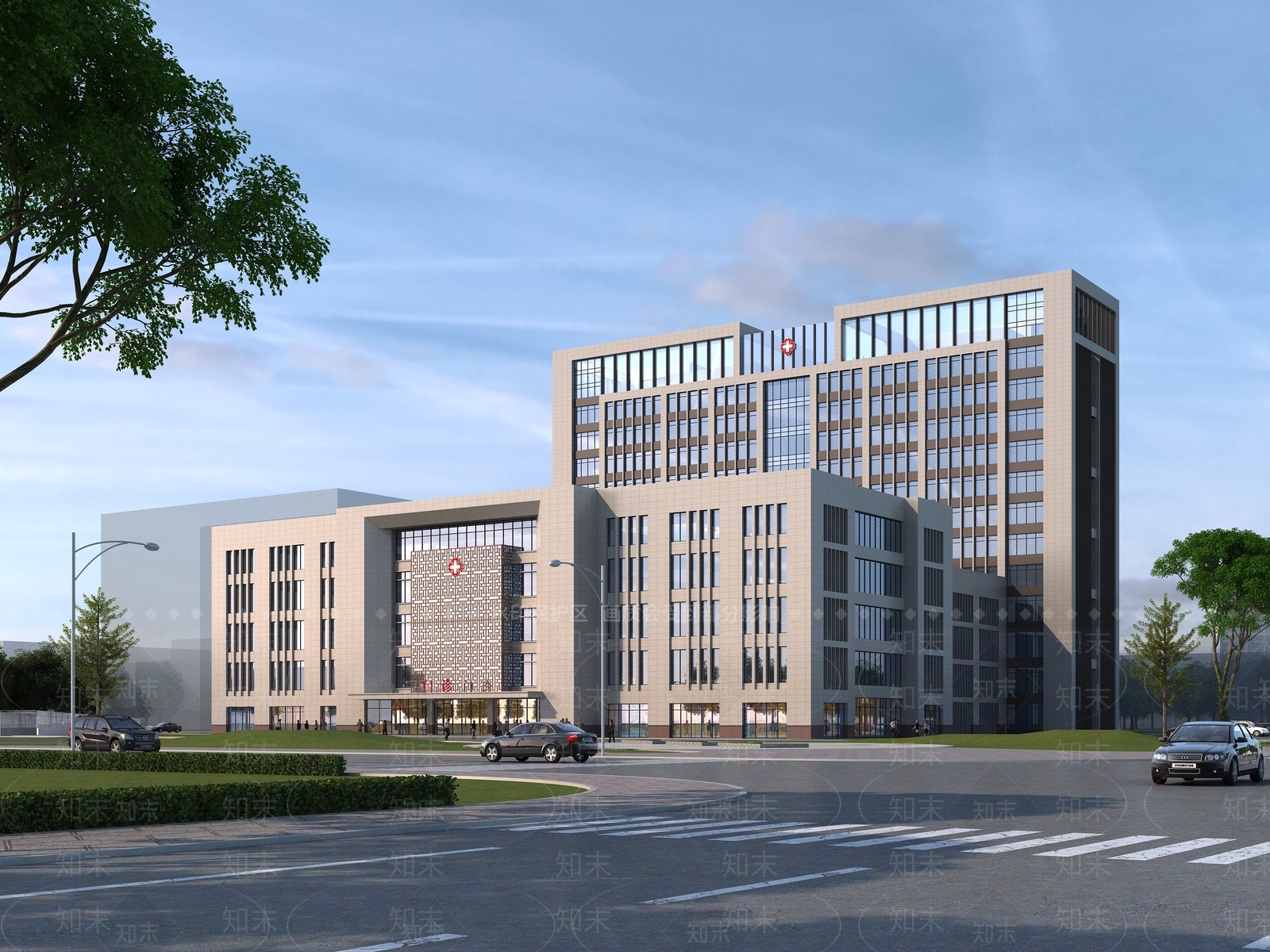 新中式医院建筑SU模型下载【ID:1131780705】