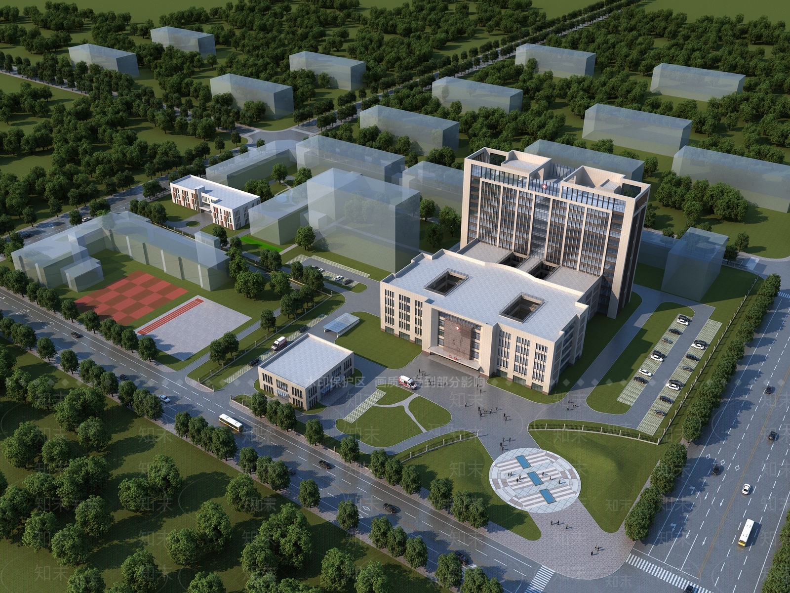新中式医院建筑SU模型下载【ID:1131780705】