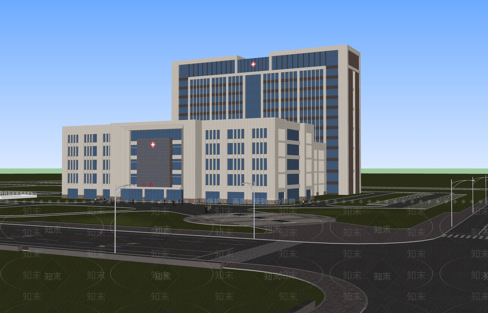 新中式医院建筑SU模型下载【ID:1131780705】