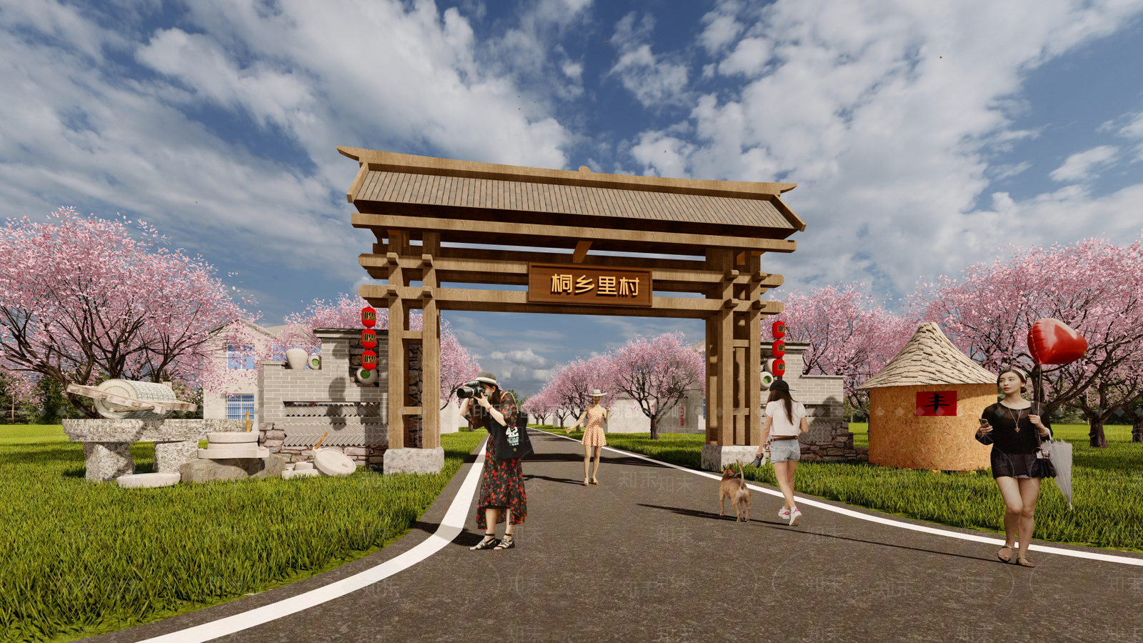 新中式乡村牌坊入口大门SU模型下载【ID:1131783238】