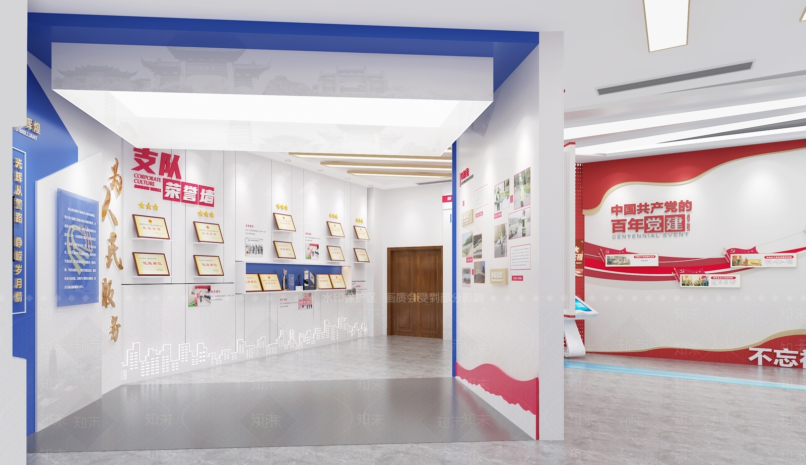 现代交警大队党建展厅SU模型下载【ID:1132187166】