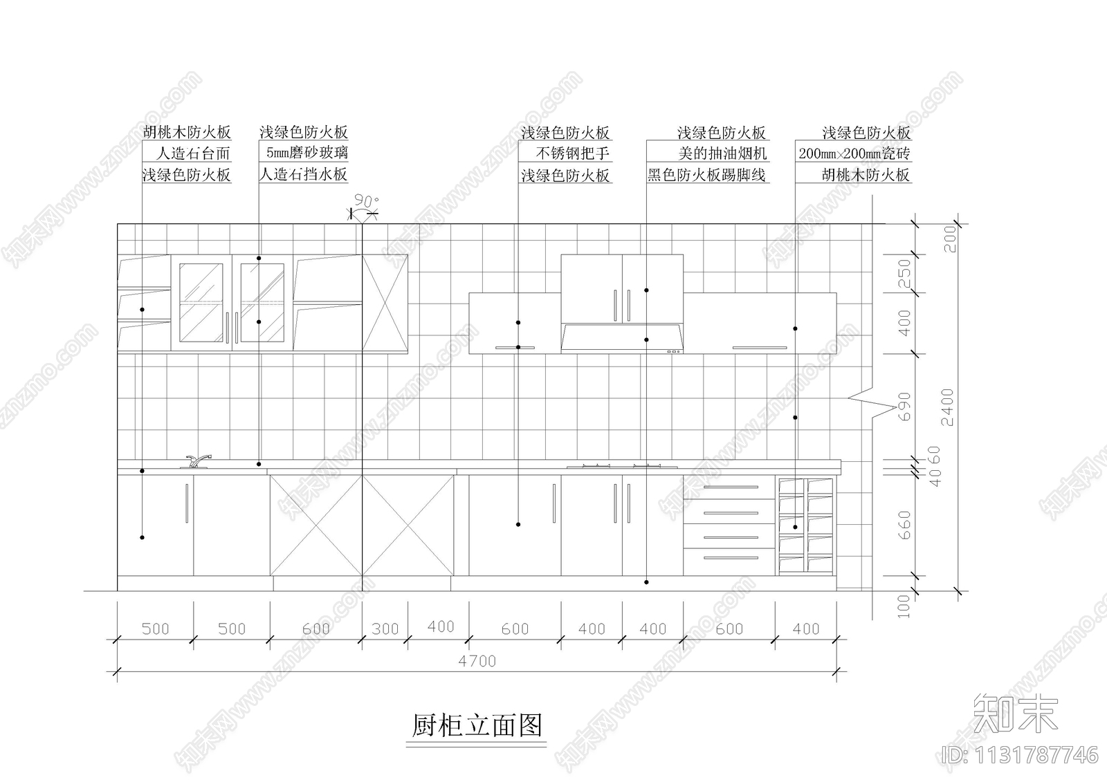 厨房背景立面图cad施工图下载【ID:1131787746】