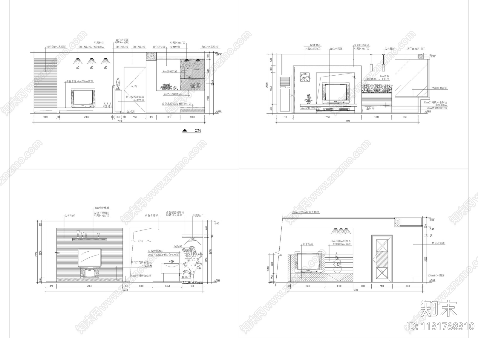 40套客厅电视背景墙施工图下载【ID:1131788310】