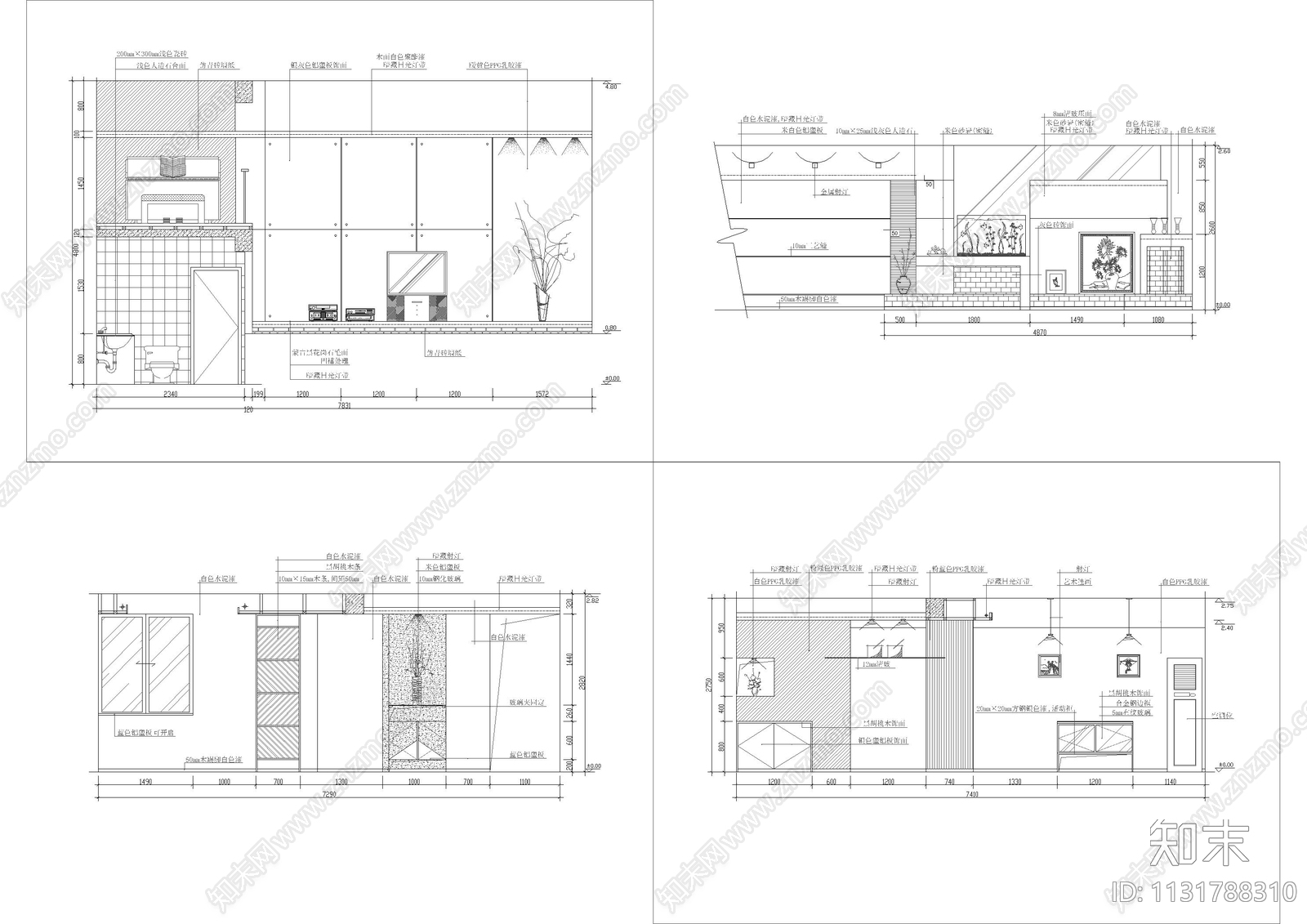 40套客厅电视背景墙施工图下载【ID:1131788310】