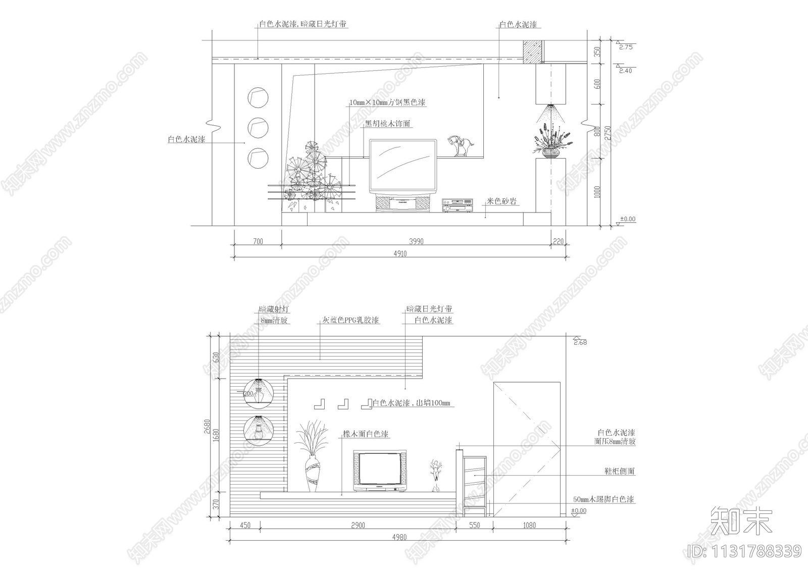 50套客厅背景墙cad施工图下载【ID:1131788339】