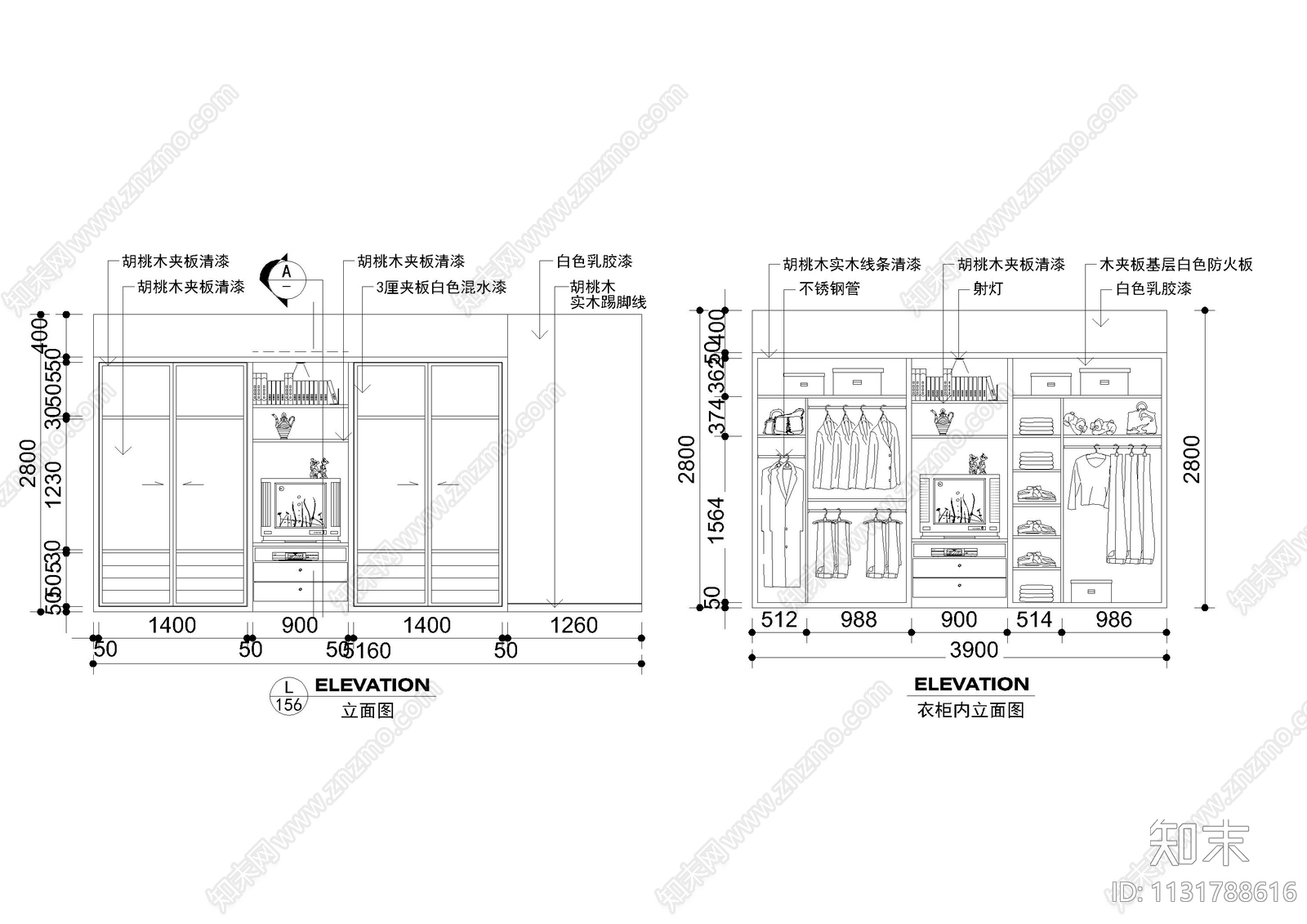 衣柜卧室立面施工图下载【ID:1131788616】