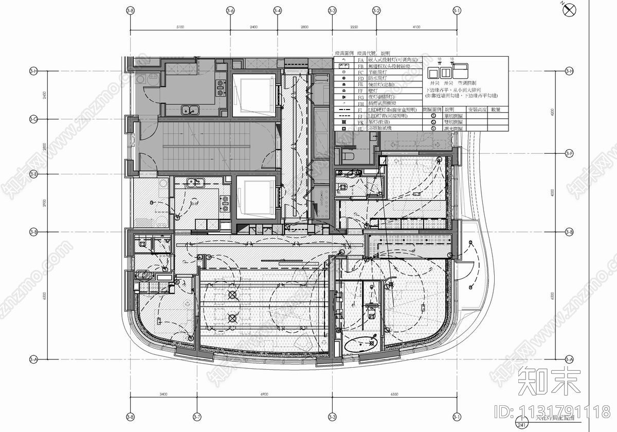 150㎡大平层样板房平立面cad施工图下载【ID:1131791118】