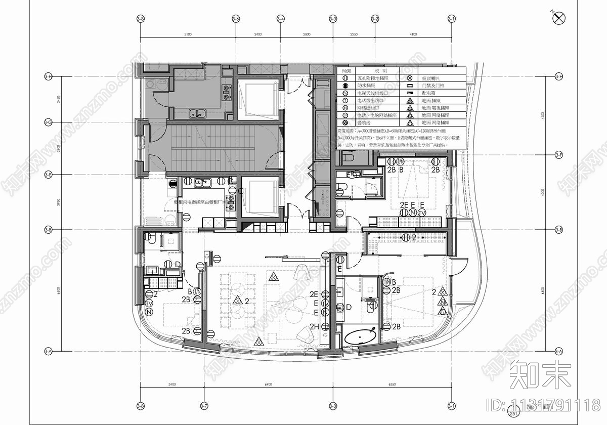 150㎡大平层样板房平立面cad施工图下载【ID:1131791118】