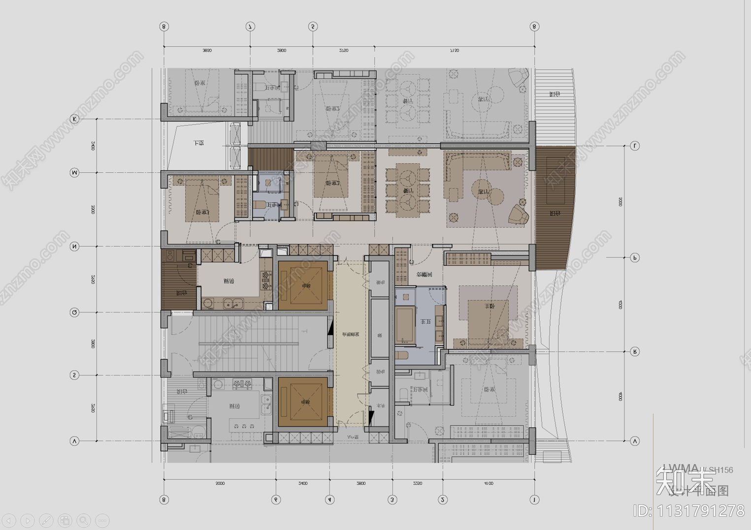 120㎡大平层样板房cad施工图下载【ID:1131791278】