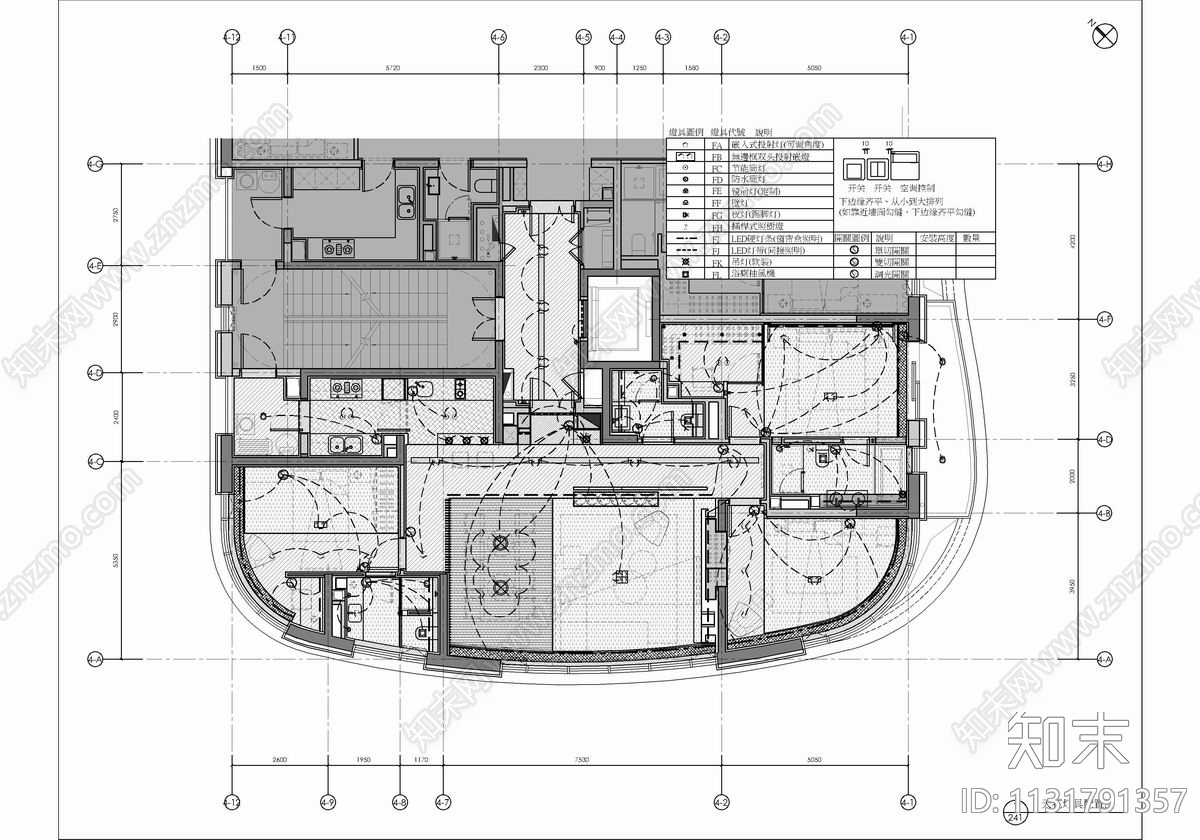 160㎡大平层样板房cad施工图下载【ID:1131791357】