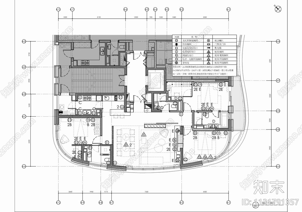 160㎡大平层样板房cad施工图下载【ID:1131791357】