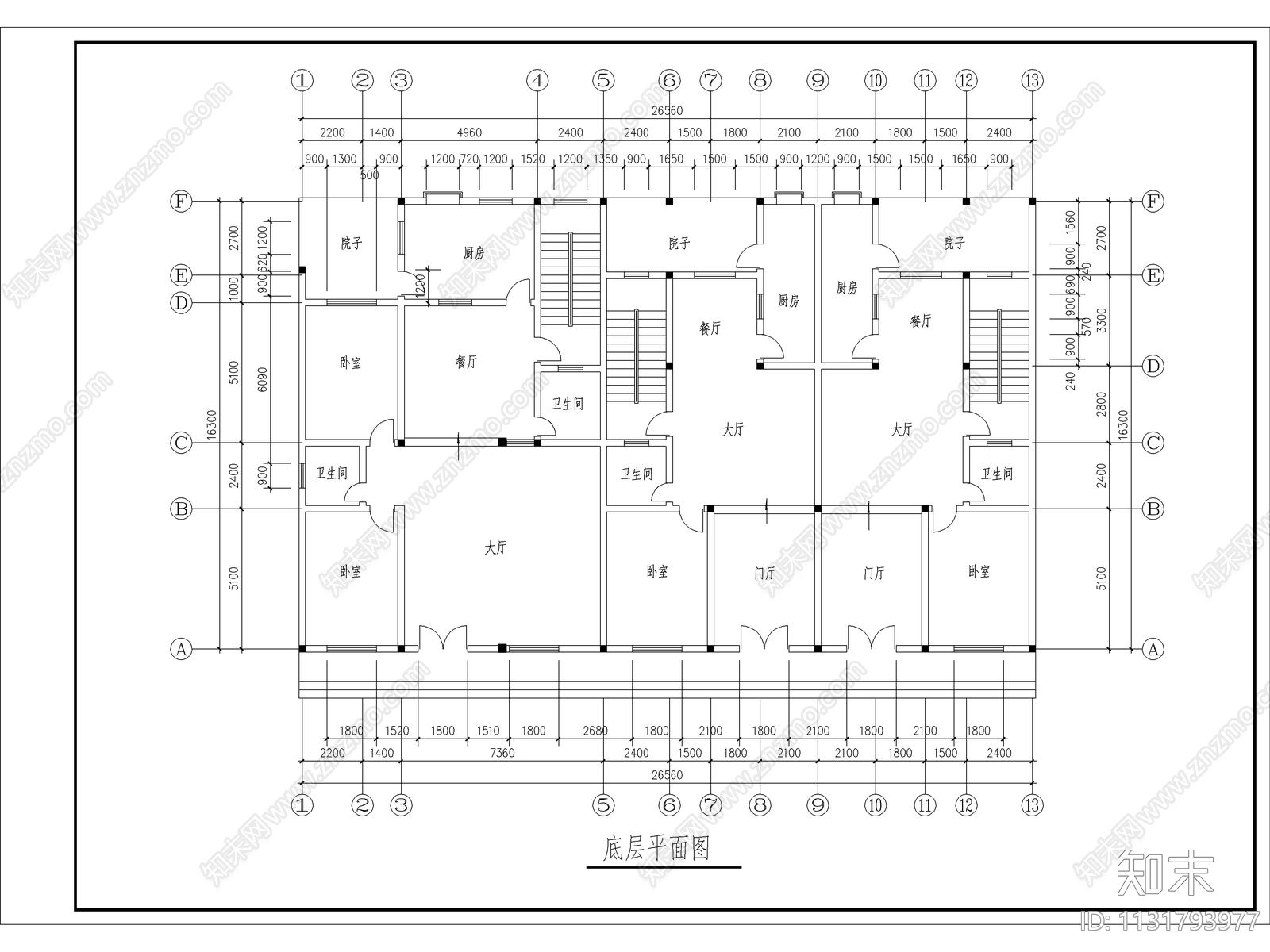 商住楼建筑及结构cad施工图下载【ID:1131793977】