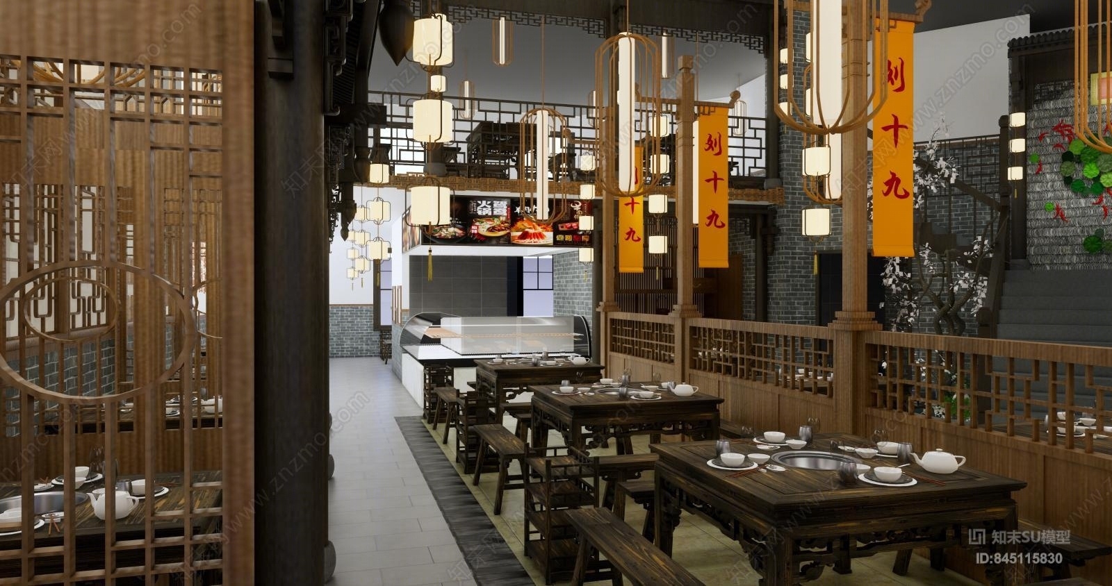 中式高端火锅店设计SU模型下载【ID:845115830】_知末su模型网