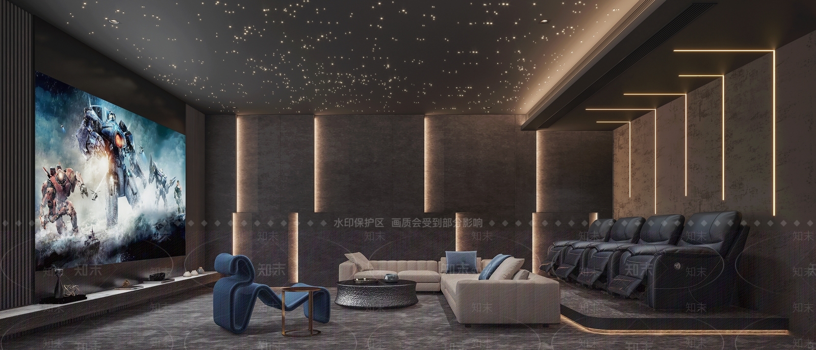 现代轻奢影视厅3D模型下载【ID:1131797122】