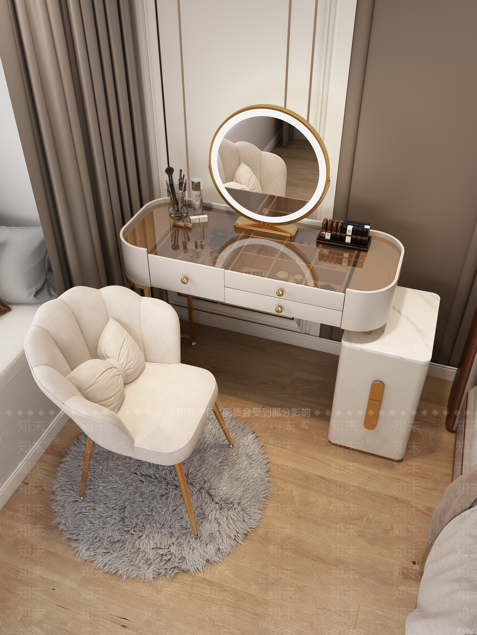 现代妆台妆凳组合3D模型下载【ID:1131802162】