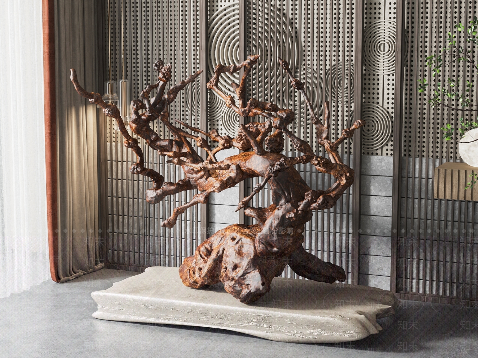 新中式树根雕塑3D模型下载【ID:1131806705】
