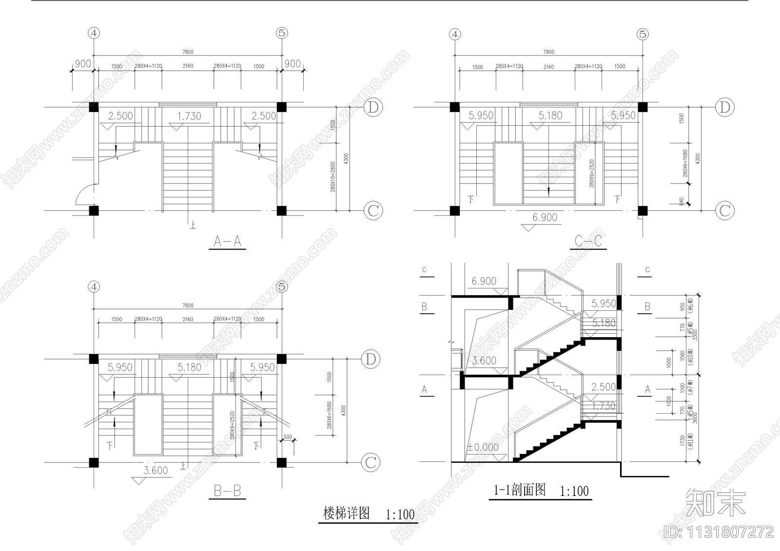 商住楼楼梯CAD图纸cad施工图下载【ID:1131807272】