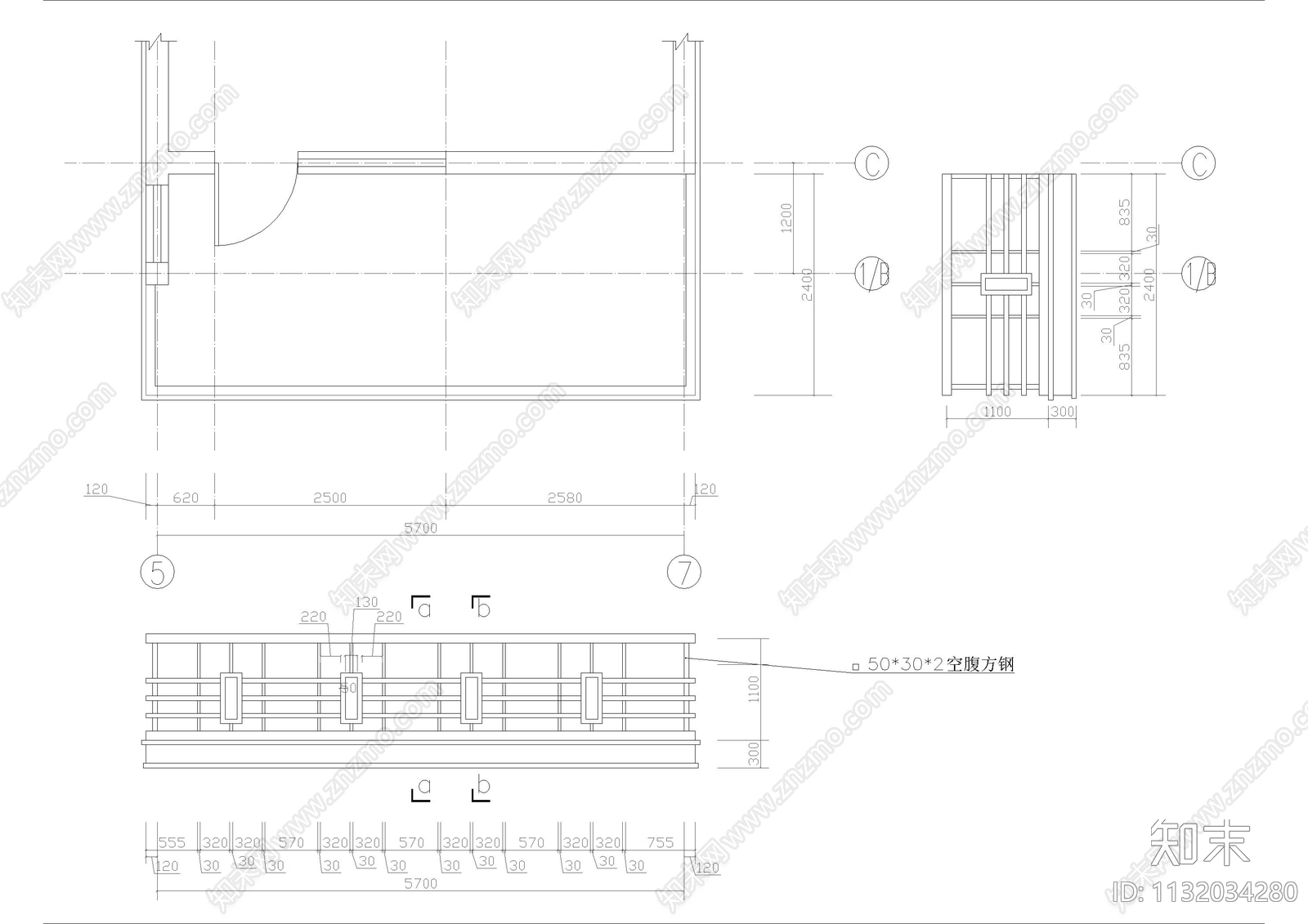 阳台建筑设计大样cad施工图下载【ID:1132034280】