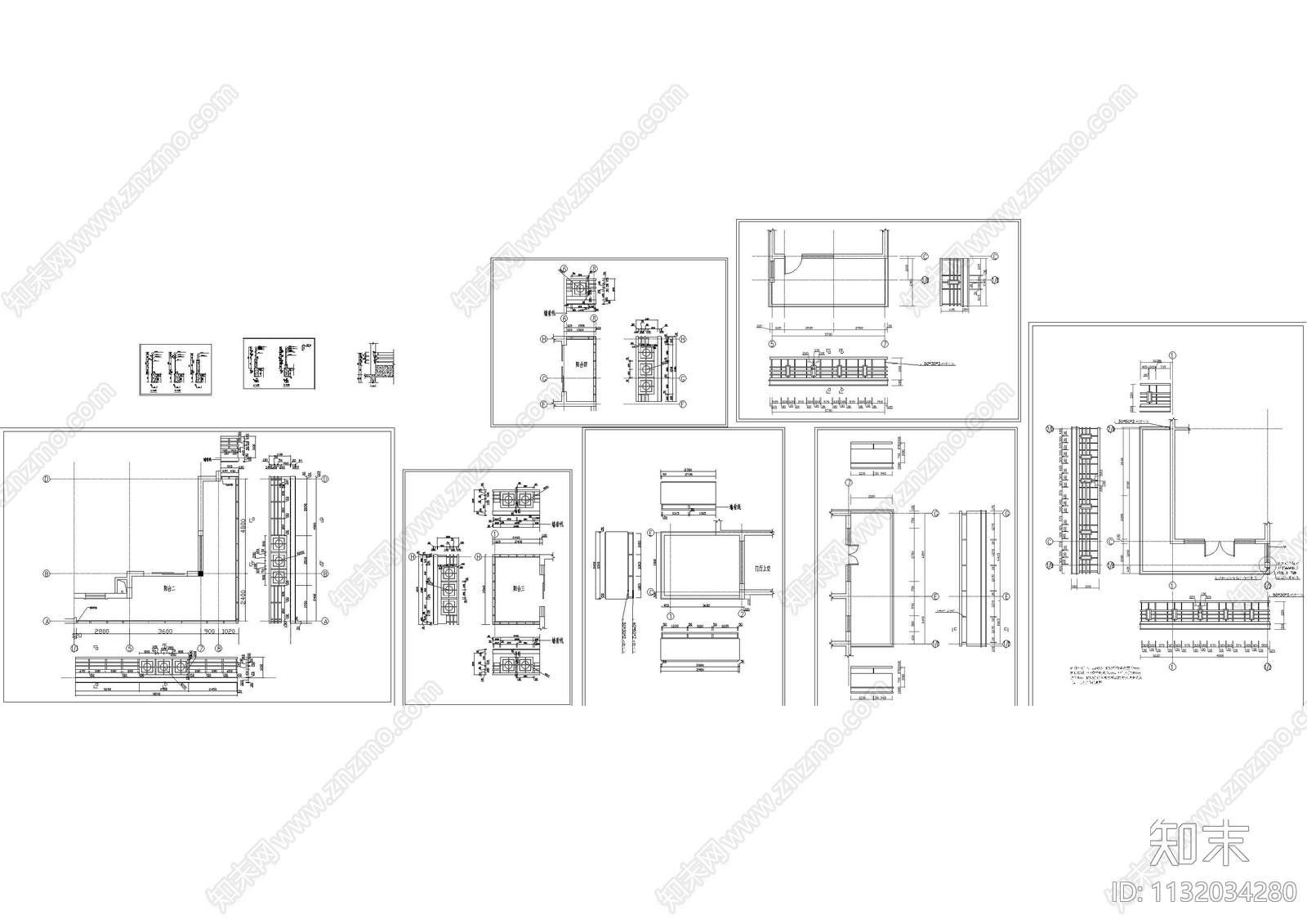 阳台建筑设计大样cad施工图下载【ID:1132034280】