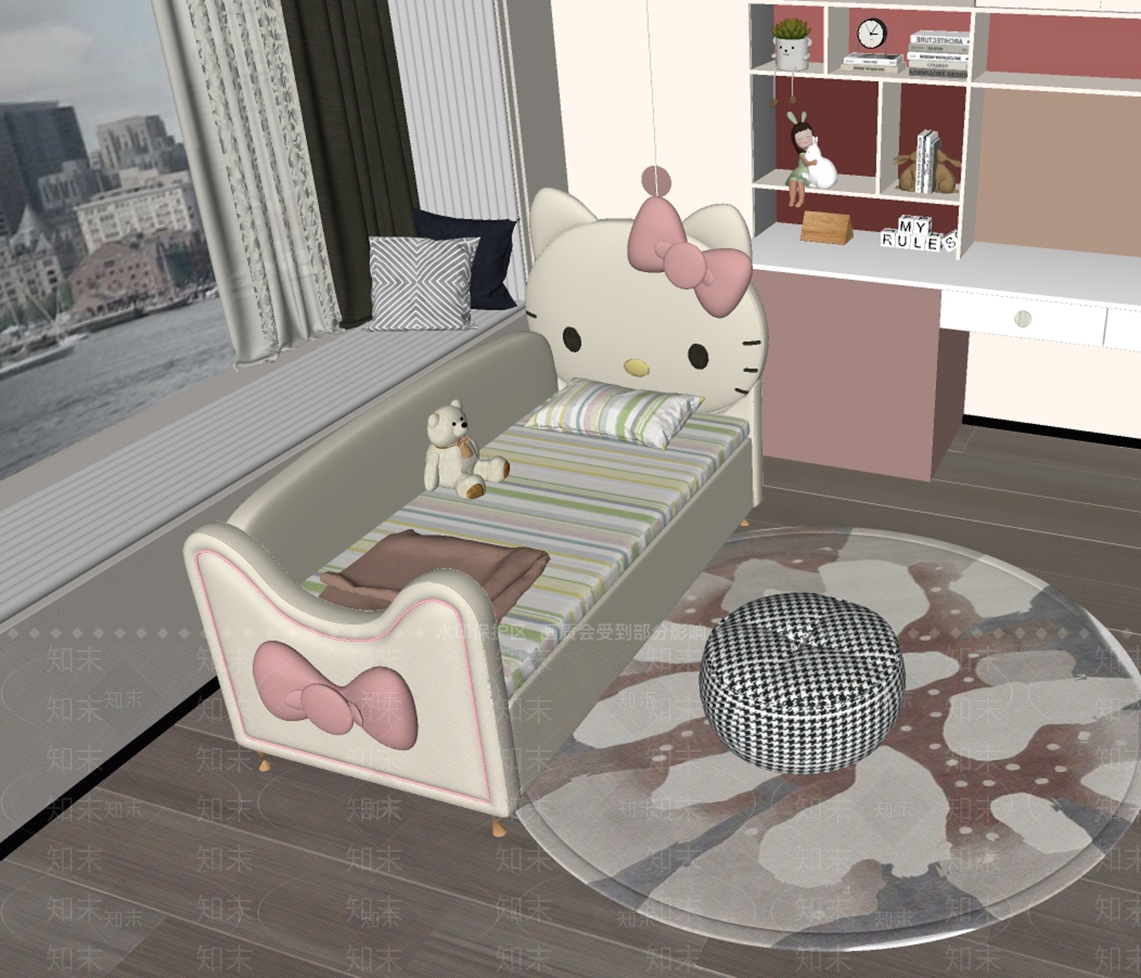 Hallokitty现代猫儿童床SU模型下载【ID:1131810875】
