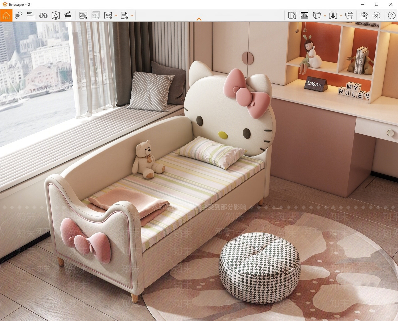 Hallokitty现代猫儿童床SU模型下载【ID:1131810875】