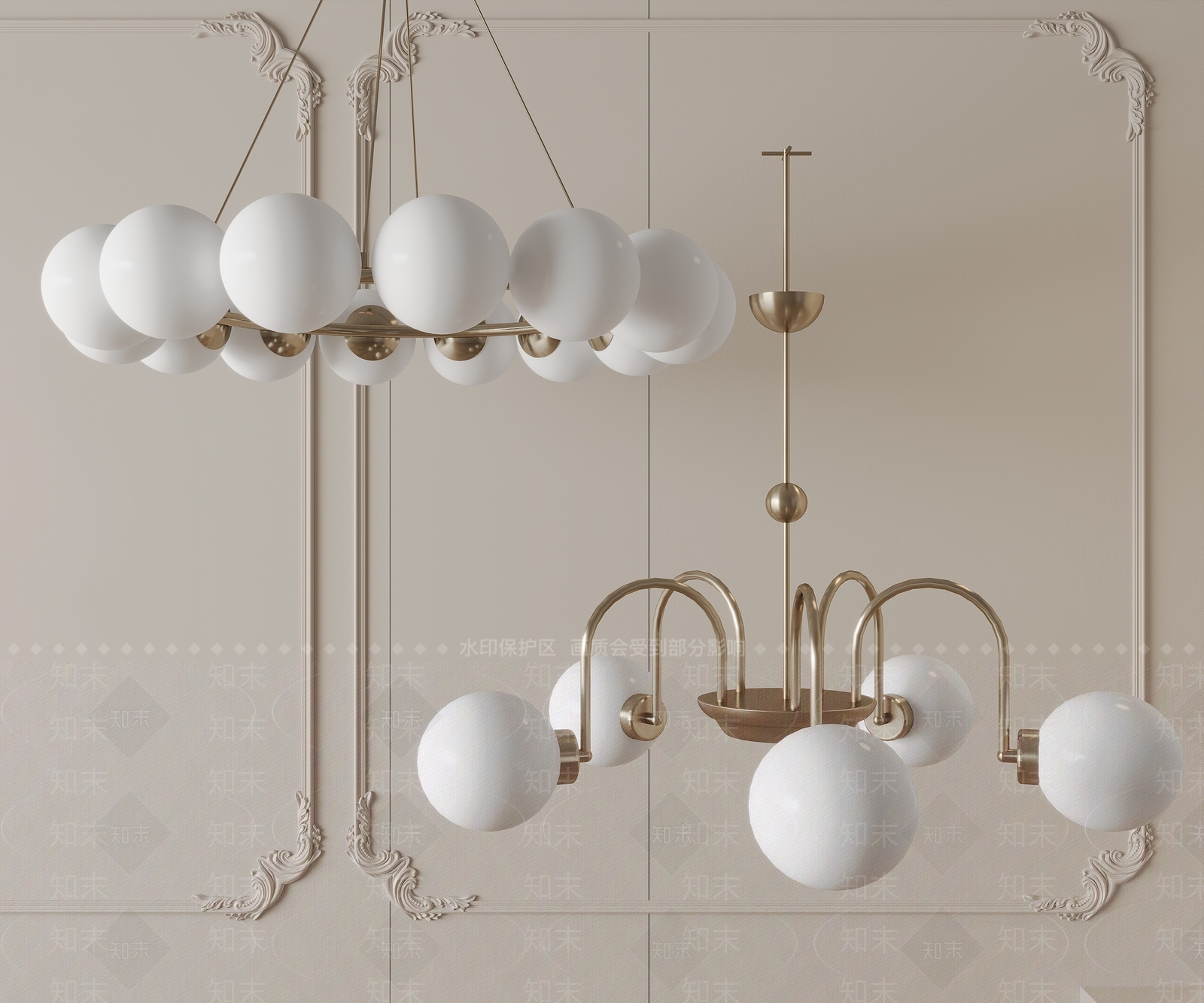 法式奶油风吊灯3D模型下载【ID:1131816459】