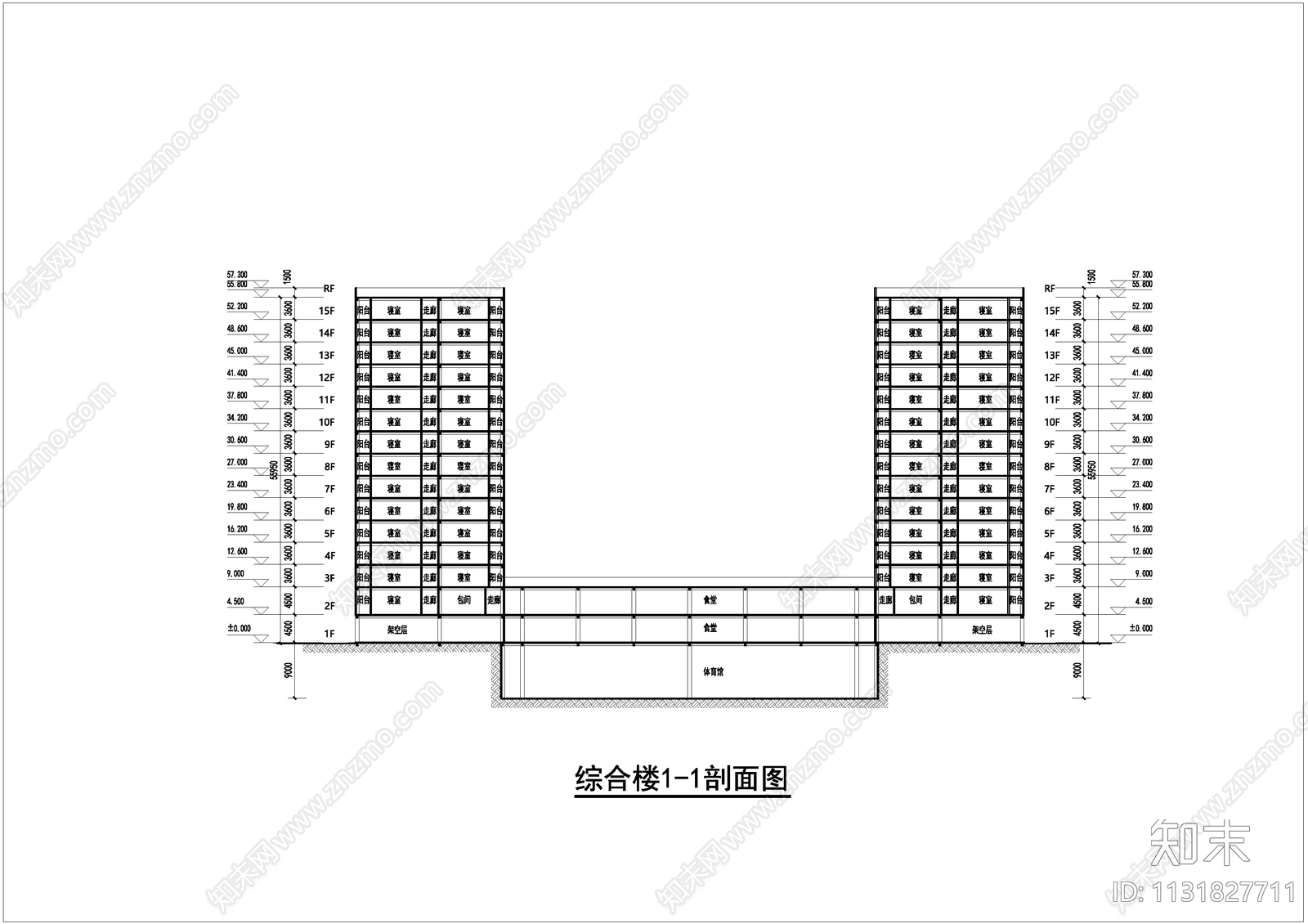 学生宿舍食堂建筑平面图cad施工图下载【ID:1131827711】