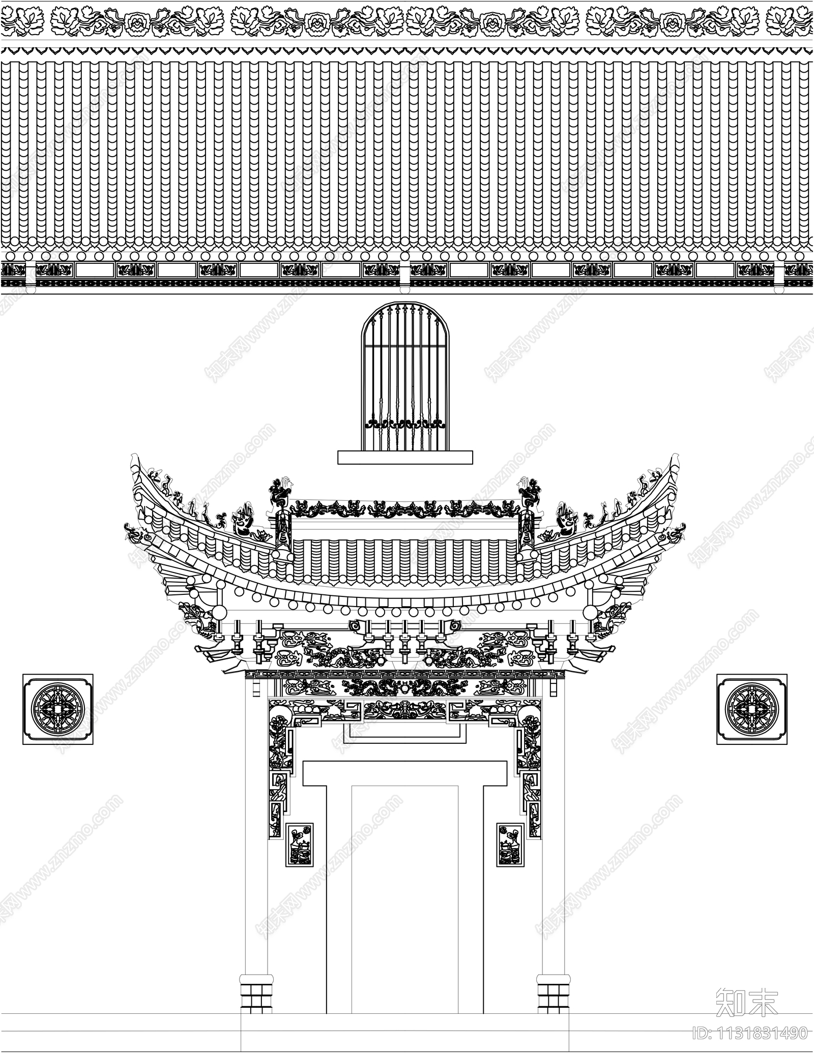 中式古建筑群立面测量图图纹浮雕施工图下载【ID:1131831490】