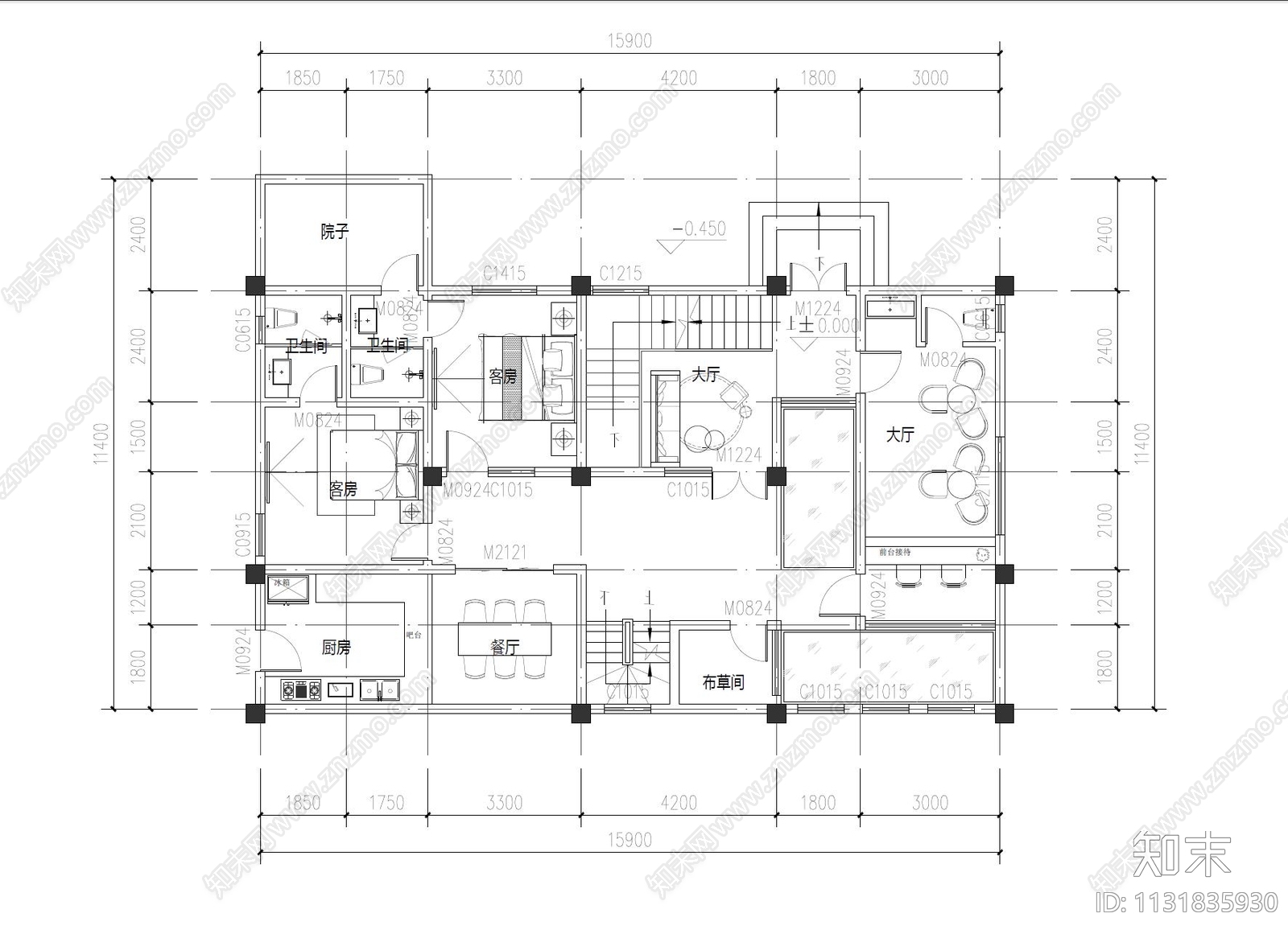 民宿建筑cad施工图下载【ID:1131835930】