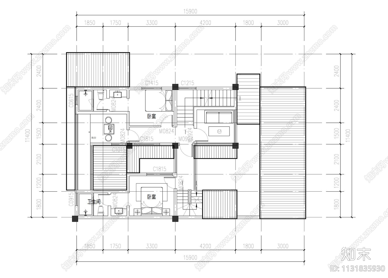 民宿建筑cad施工图下载【ID:1131835930】