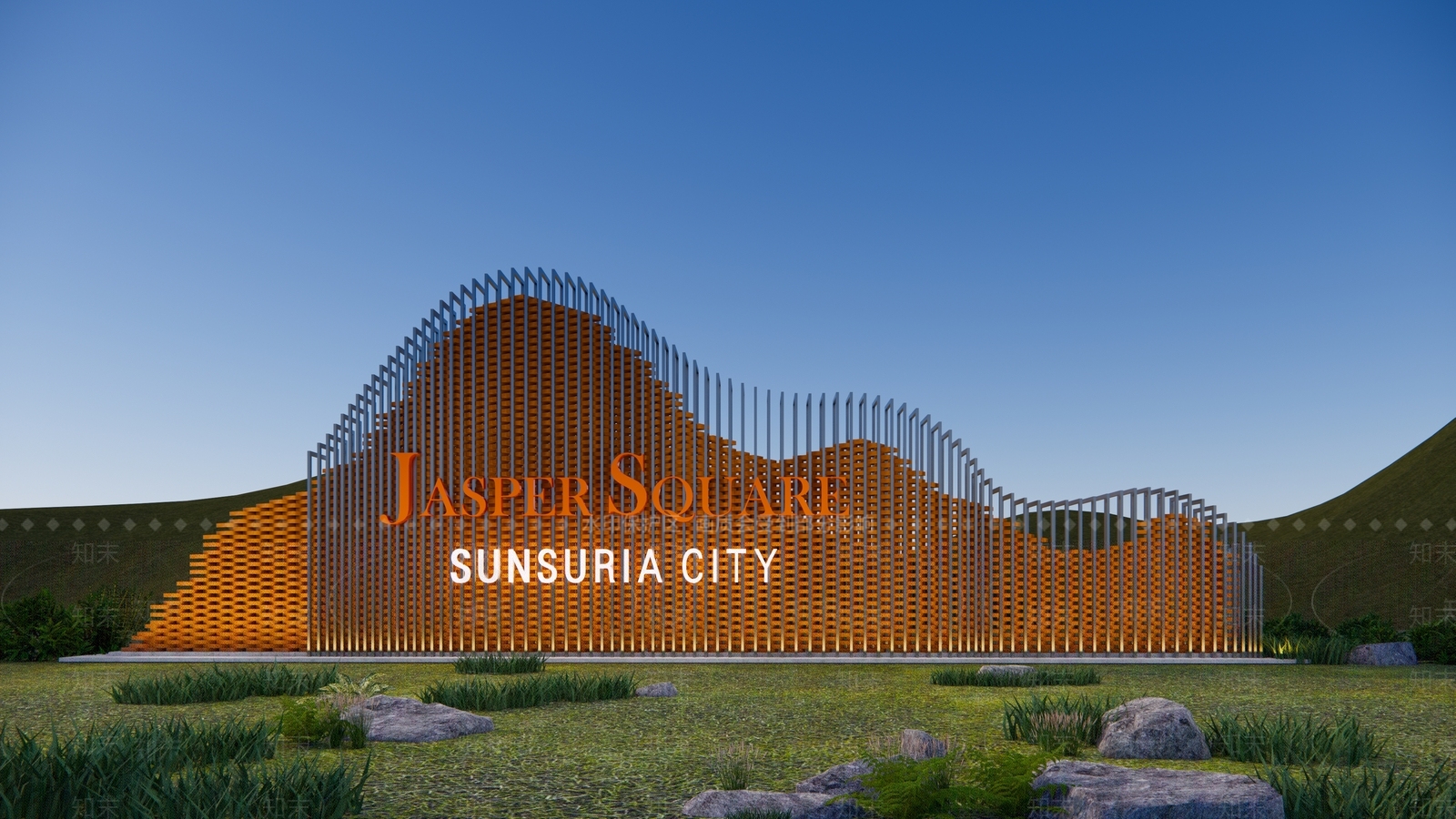 现代森林公园入口大门LOGO景墙围墙SU模型下载【ID:1131841253】