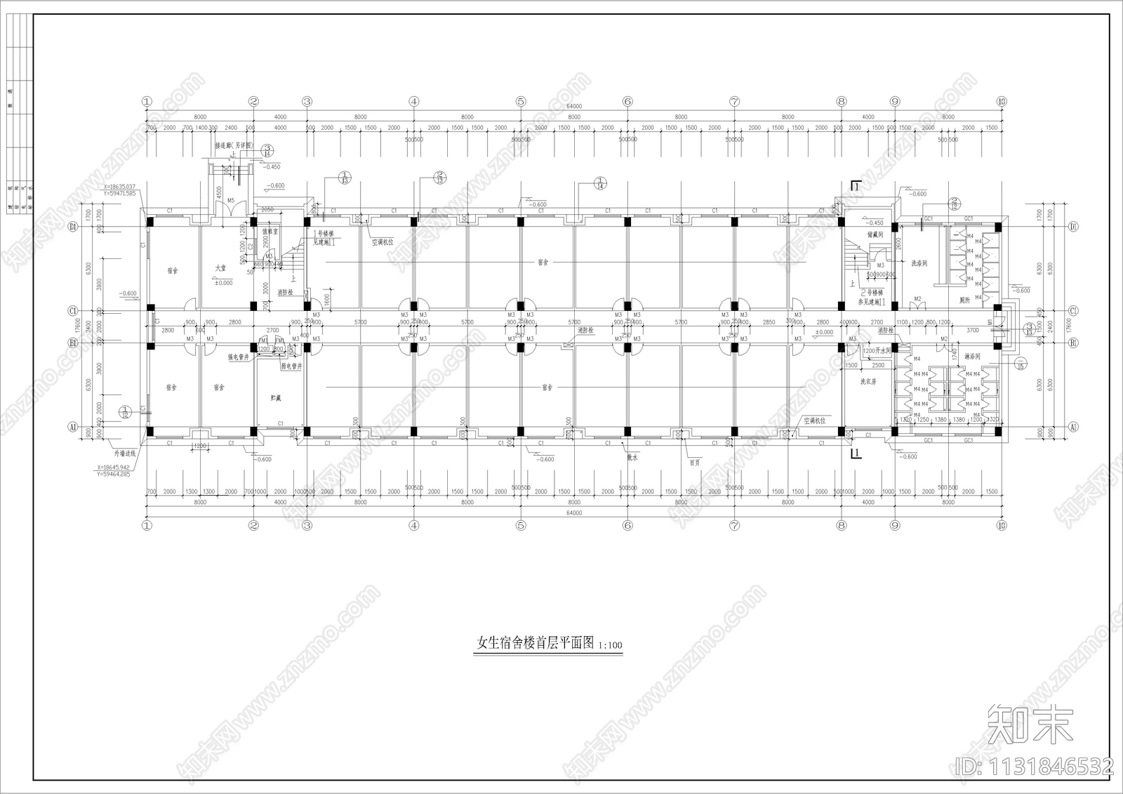 女生宿舍建筑cad施工图下载【ID:1131846532】