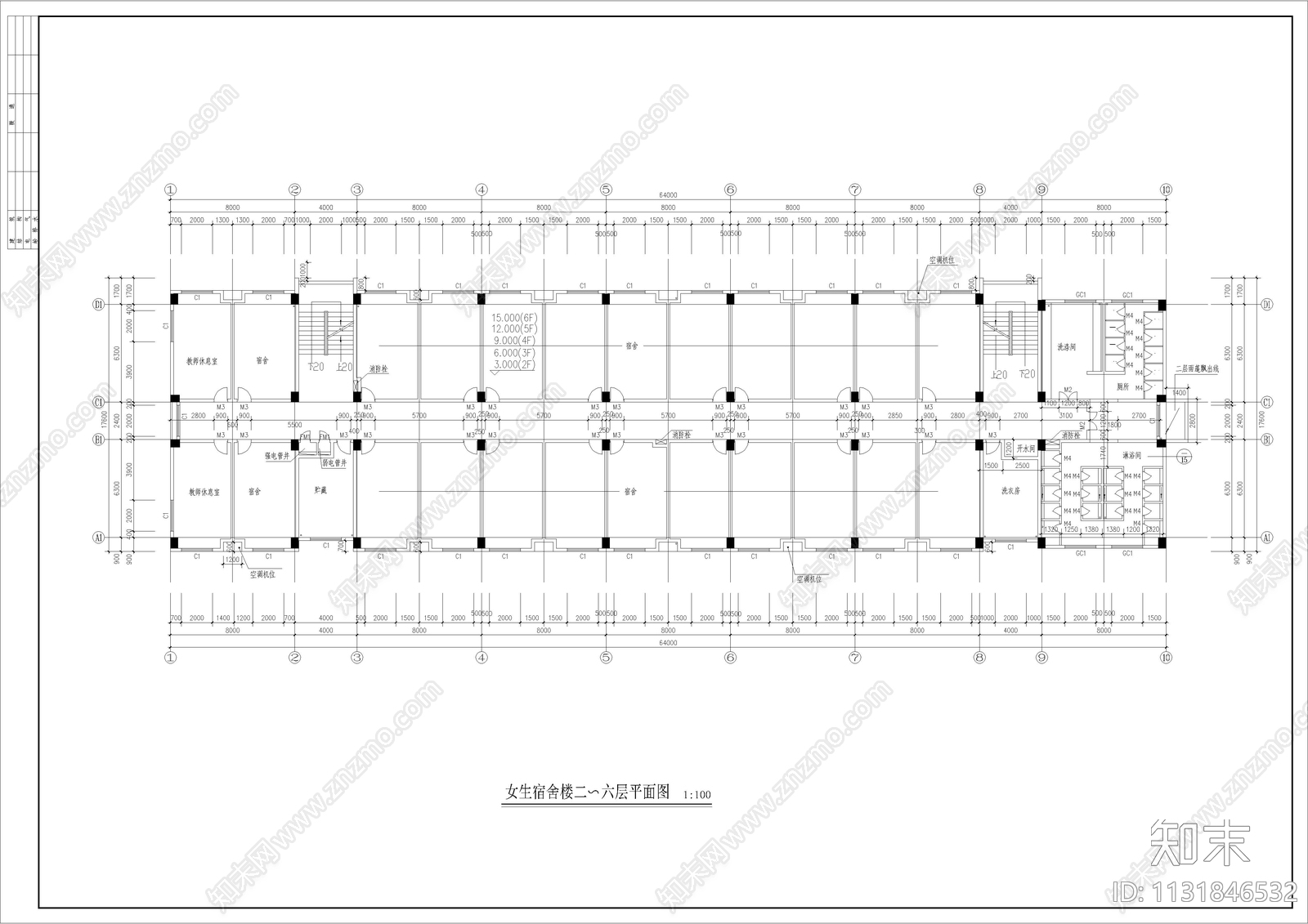 女生宿舍建筑cad施工图下载【ID:1131846532】