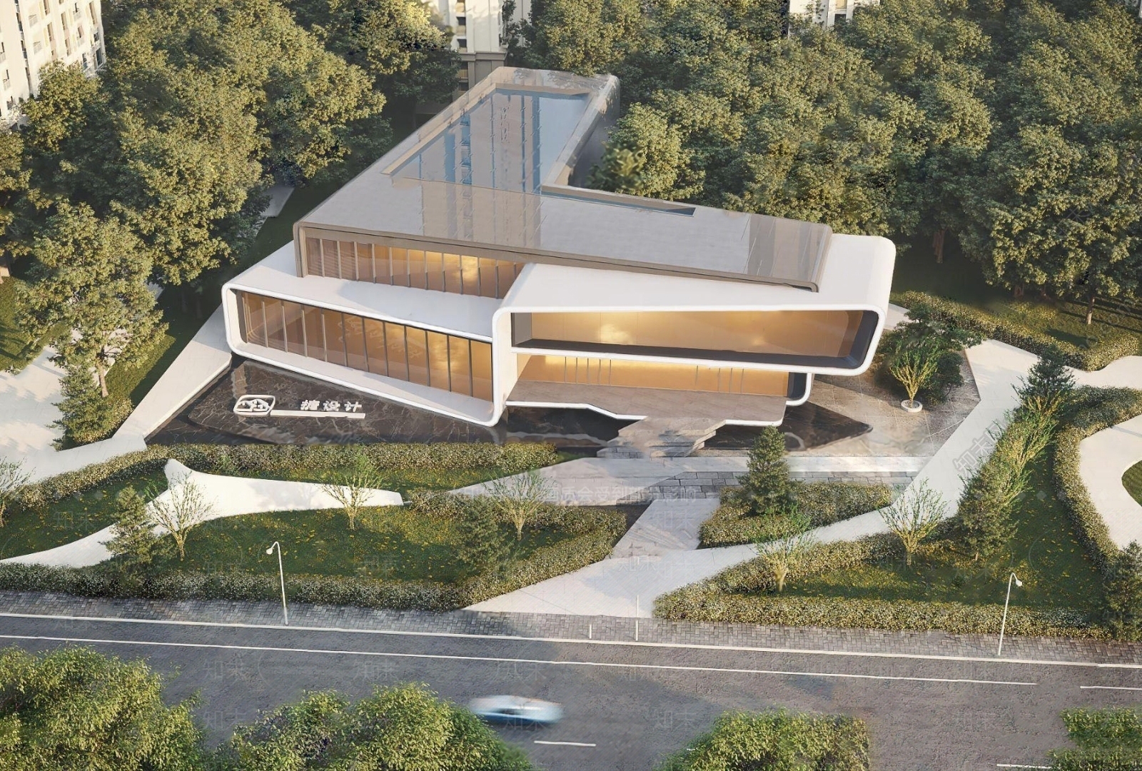 现代售楼中心展览馆建筑SU模型下载【ID:1131847456】