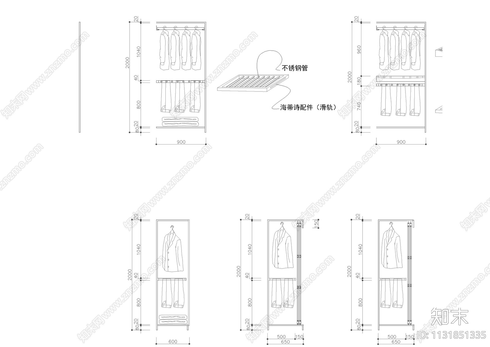 4款高度衣柜cad施工图下载【ID:1131851335】