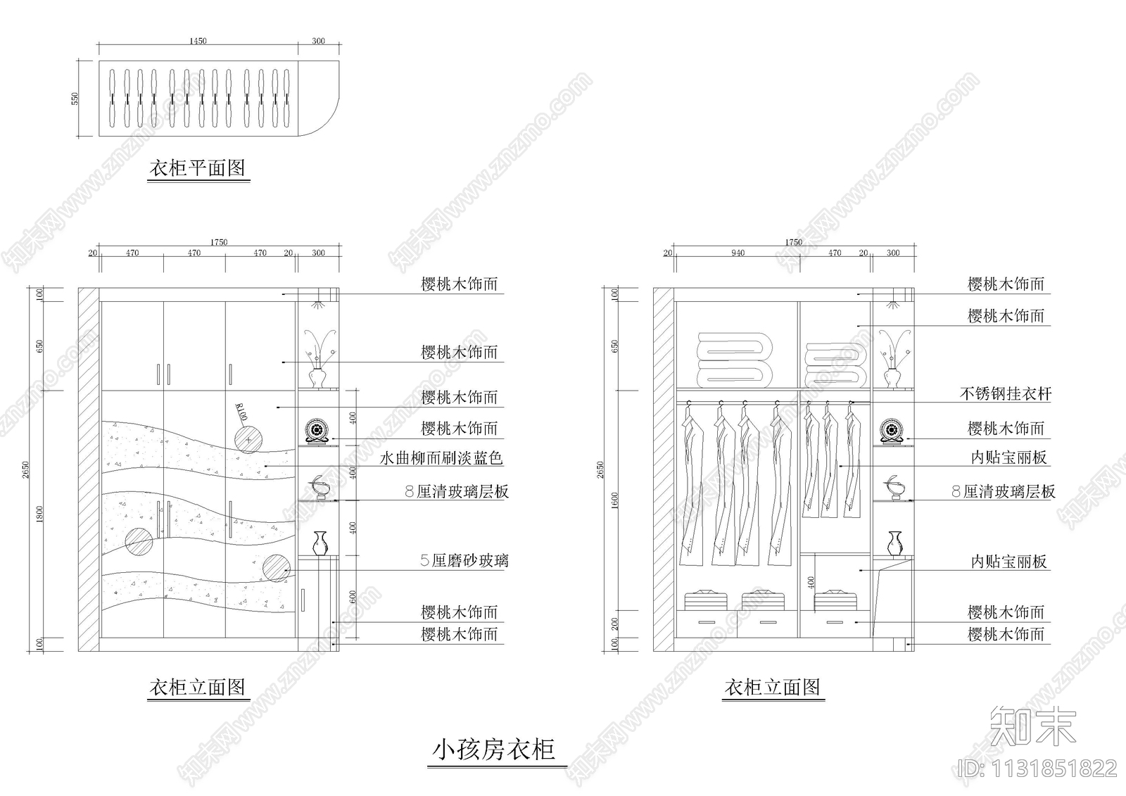 衣柜设计立面cad施工图下载【ID:1131851822】