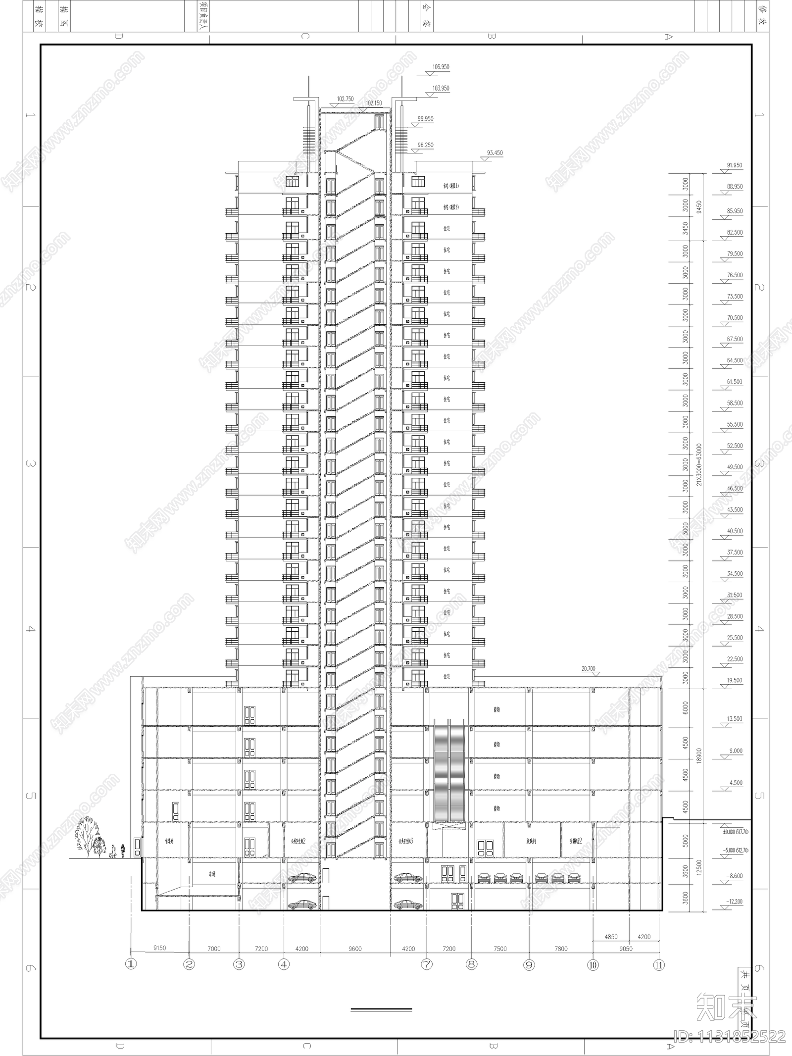 高层商住楼建筑cad施工图下载【ID:1131852522】