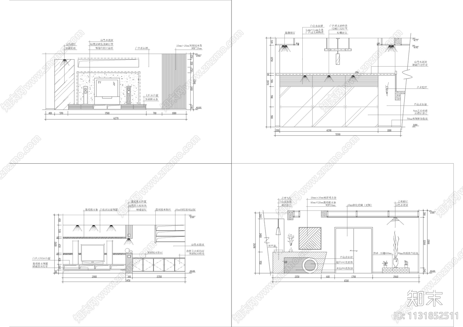客厅背景墙cad施工图下载【ID:1131852511】