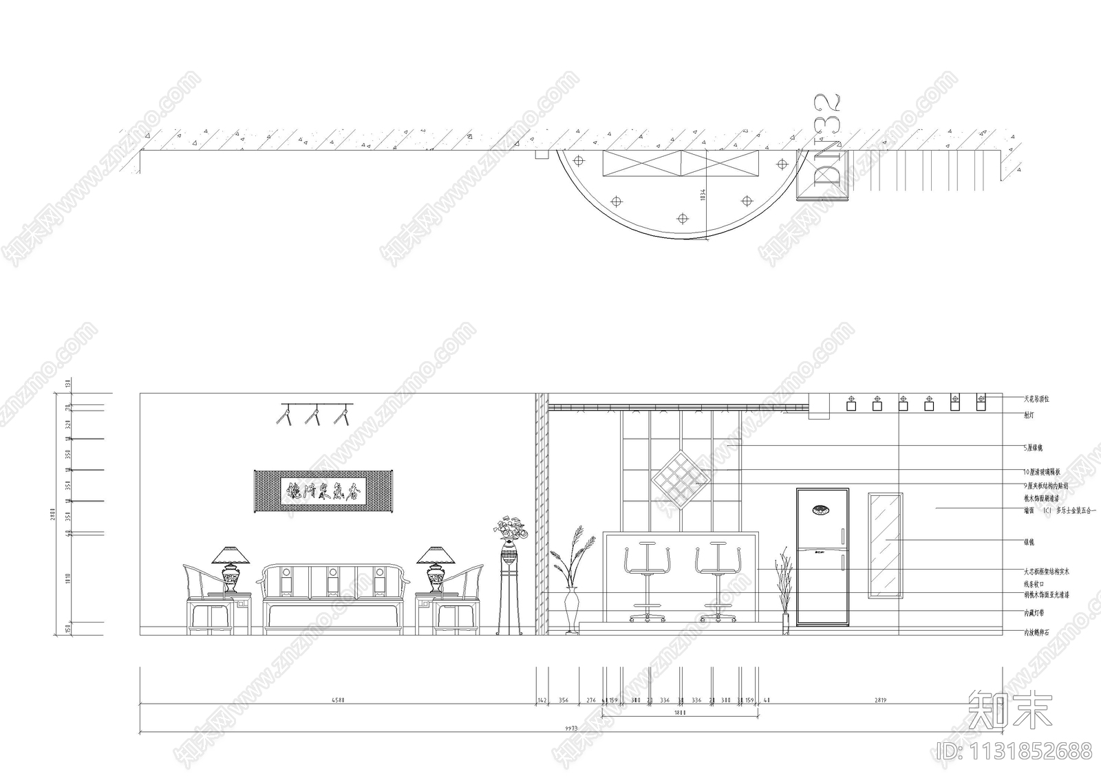 酒柜电视柜隔断立面cad施工图下载【ID:1131852688】