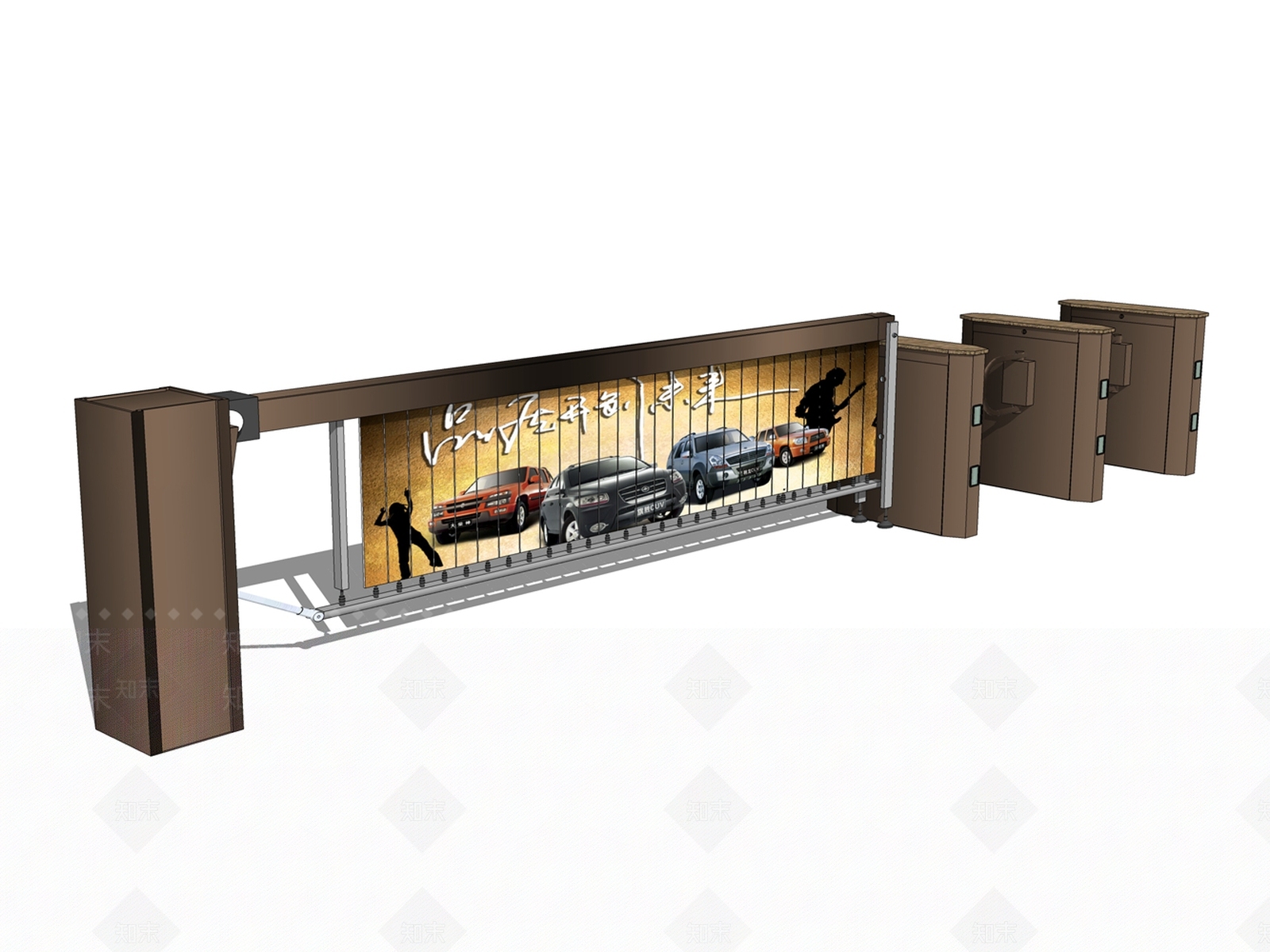 车行道闸人行摆闸SU模型下载【ID:1131854559】
