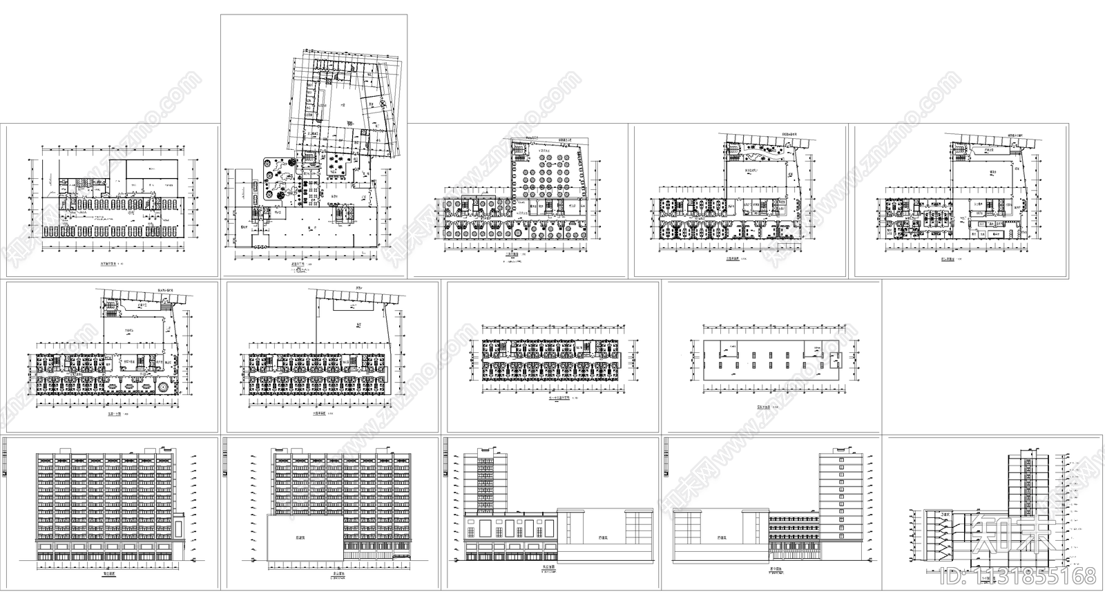 高层现代酒店方建筑cad施工图下载【ID:1131855168】