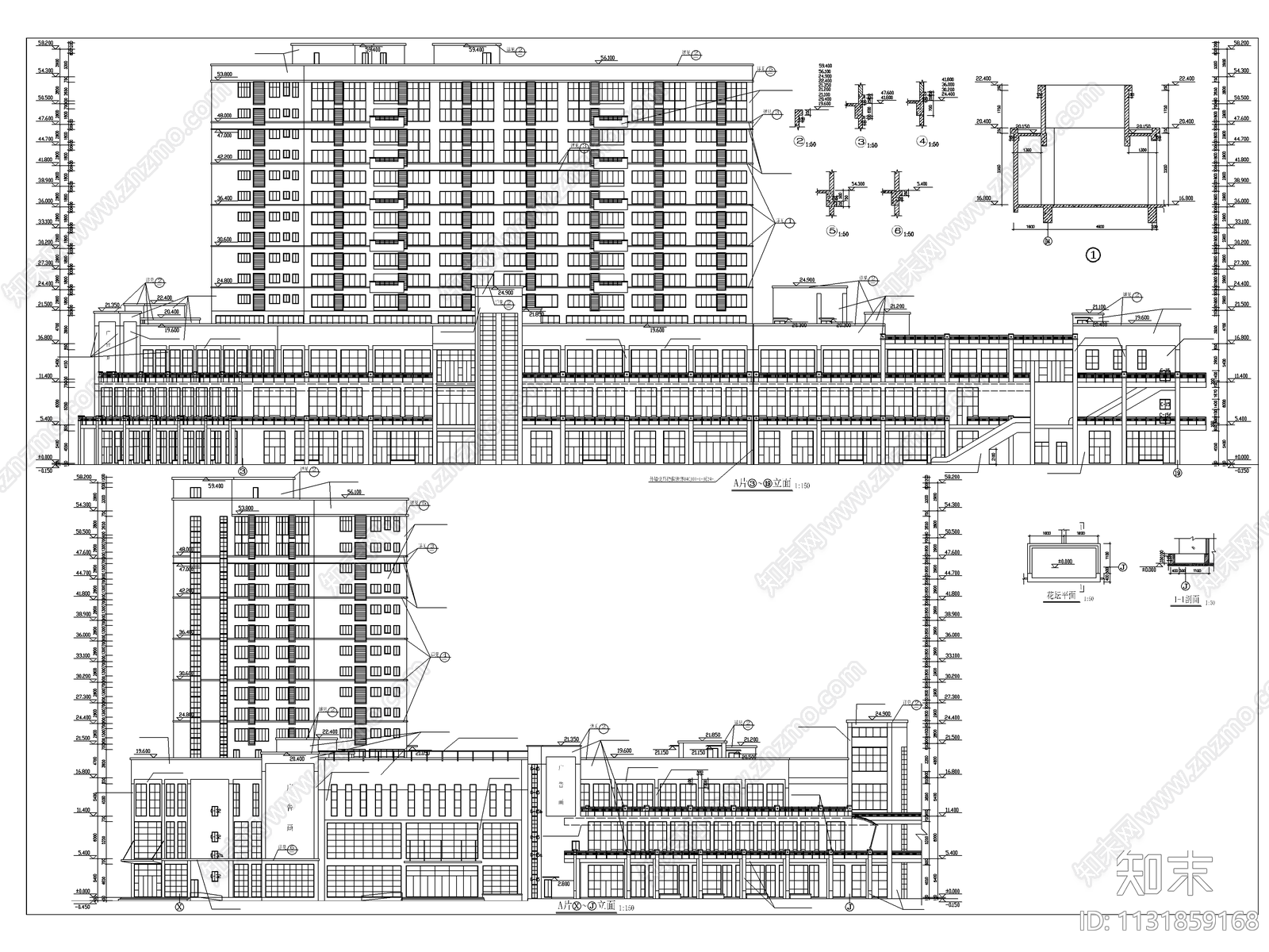 海岸商住综合楼设计cad施工图下载【ID:1131859168】