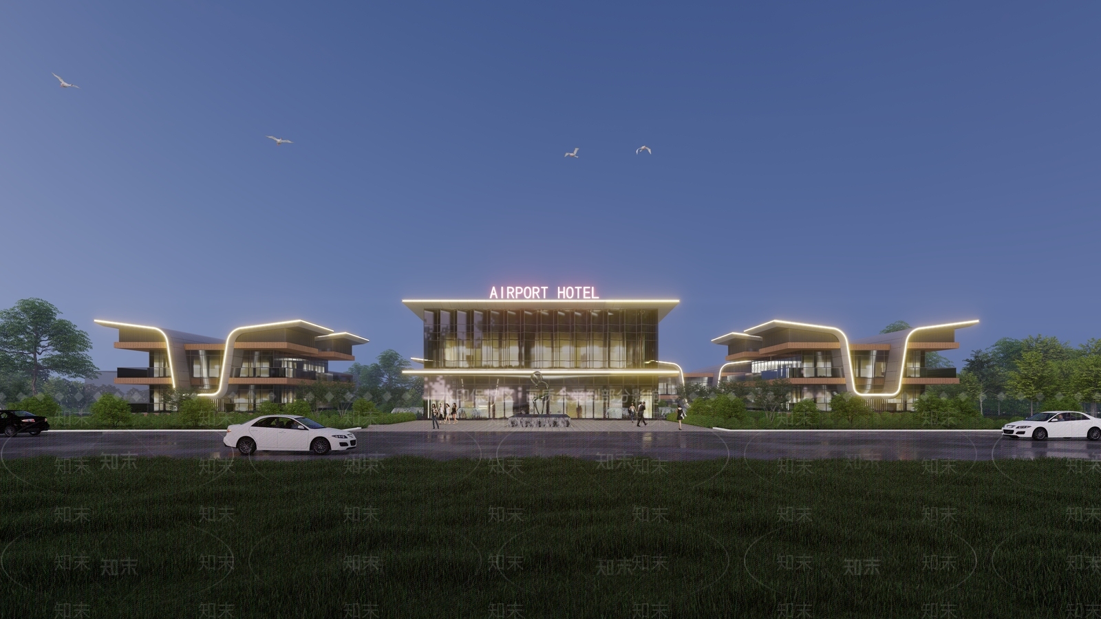 现代酒店建筑SU模型下载【ID:1131860774】