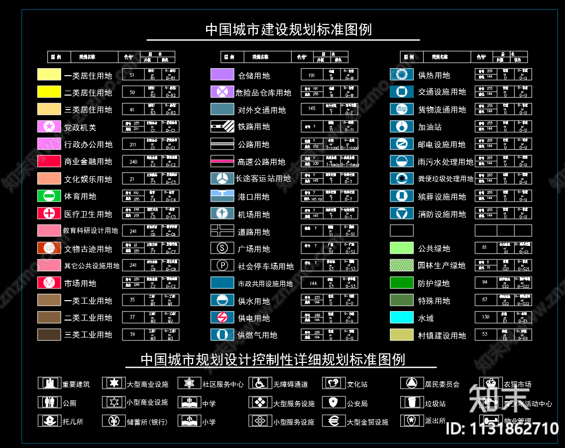 城市规划设计标准图例cad施工图下载【ID:1131862710】