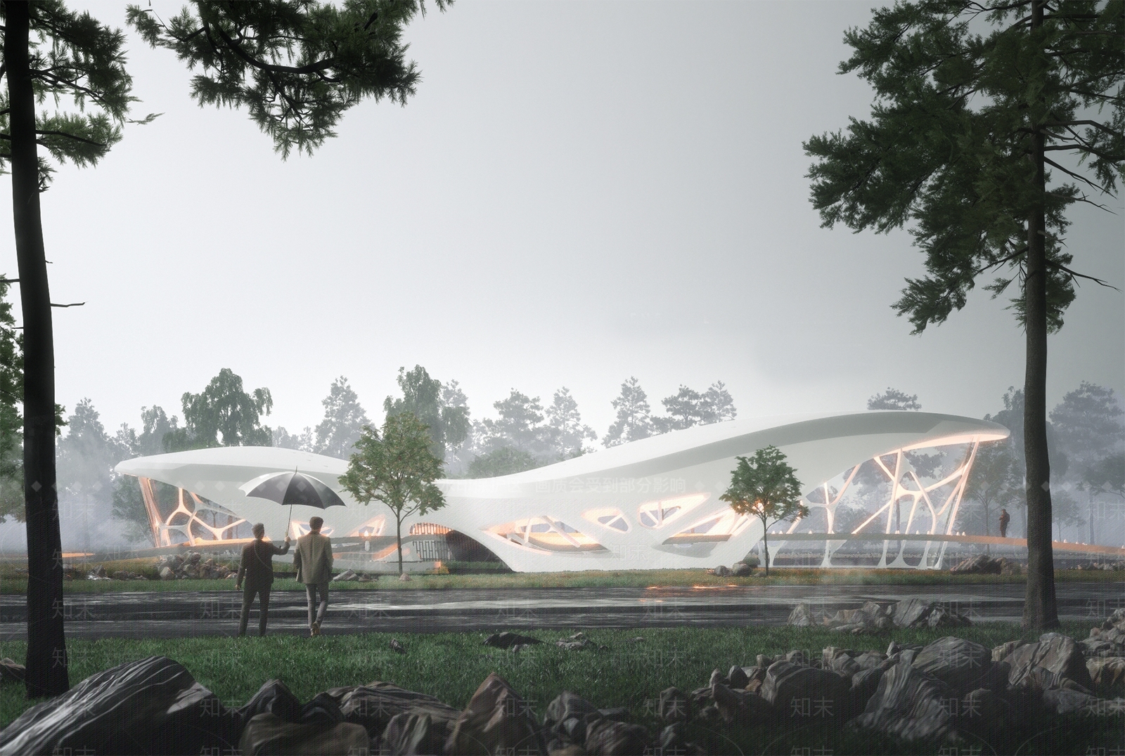 现代展览馆建筑SU模型下载【ID:1131867431】