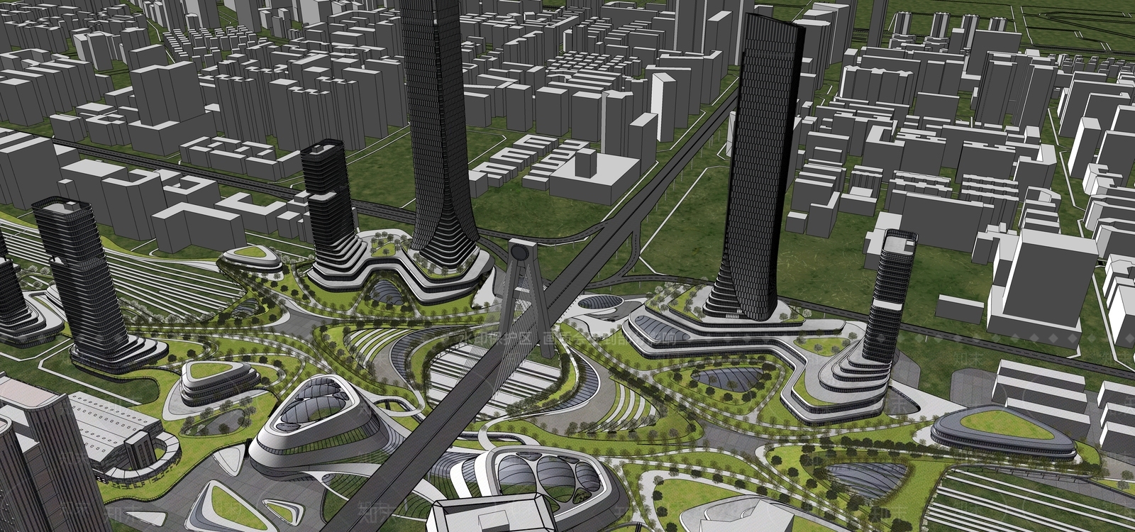 现代城市tod建筑群SU模型下载【ID:1131868416】